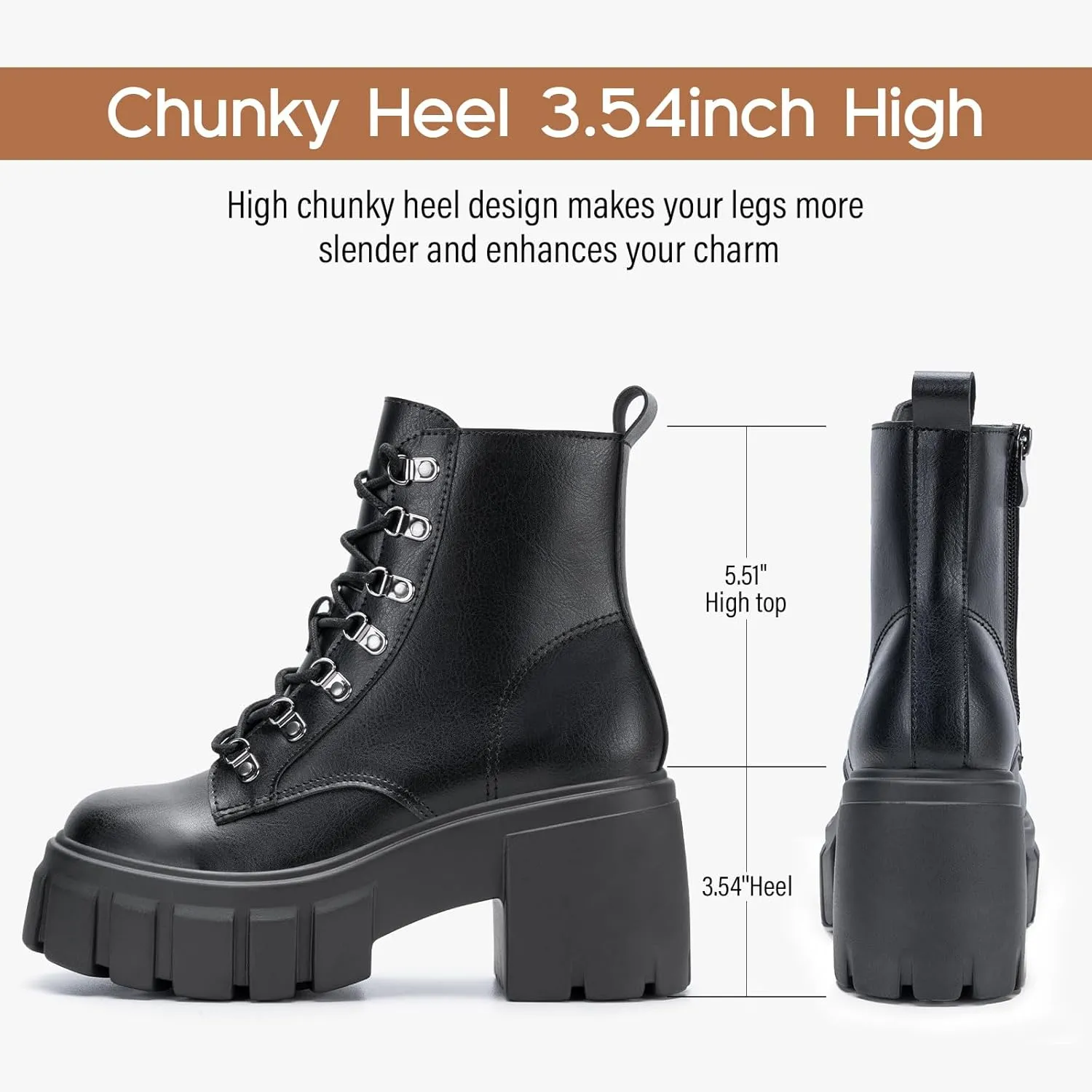 FITORY Womens Combat Boots Lightweight Lace up Side Zipper Ankle Botas High Heel Chunky Platform Lug Sole Booties Size 6-11