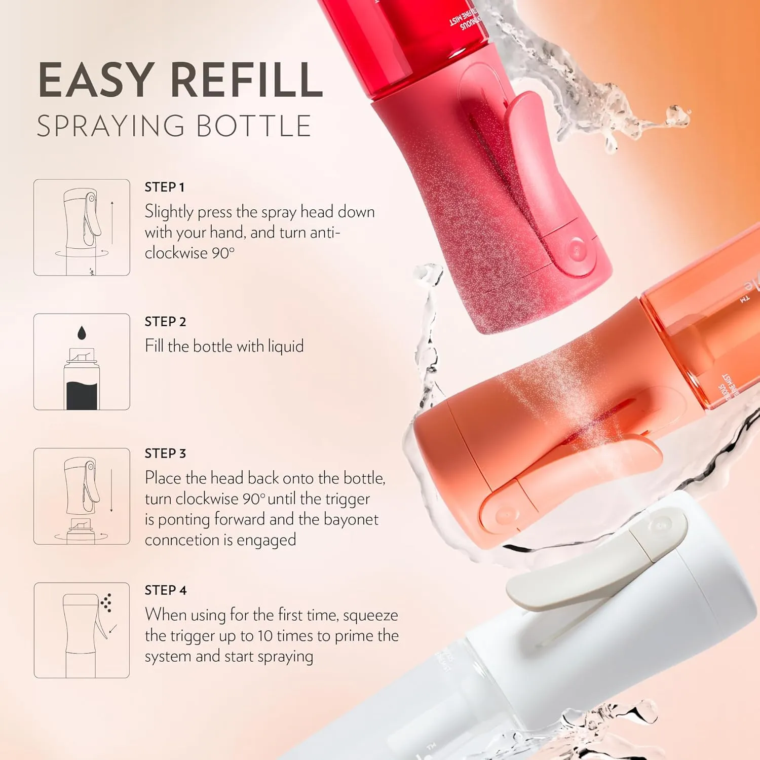 FLAIROSOL MyStyle, Spray Bottle for Hair - Small Travel Spray Bottle, Ultra Fine Continuous Water Mist for Face, Hairstyling, Salon, Cleaning, Beauty, Toners, Hydration & Makeup, 3.04oz / 90ml, White