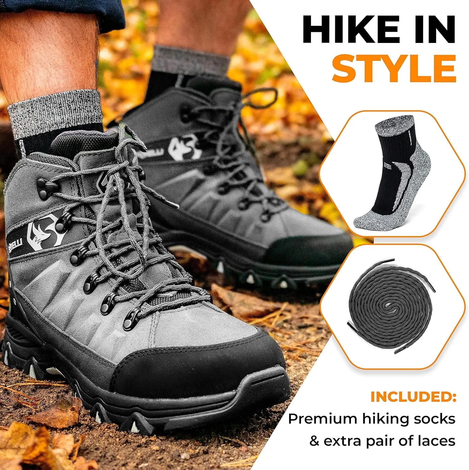 Foxelli Mens Hiking Boots  Waterproof Breathable & Lightweight Suede Leather Hiking Boots for Men