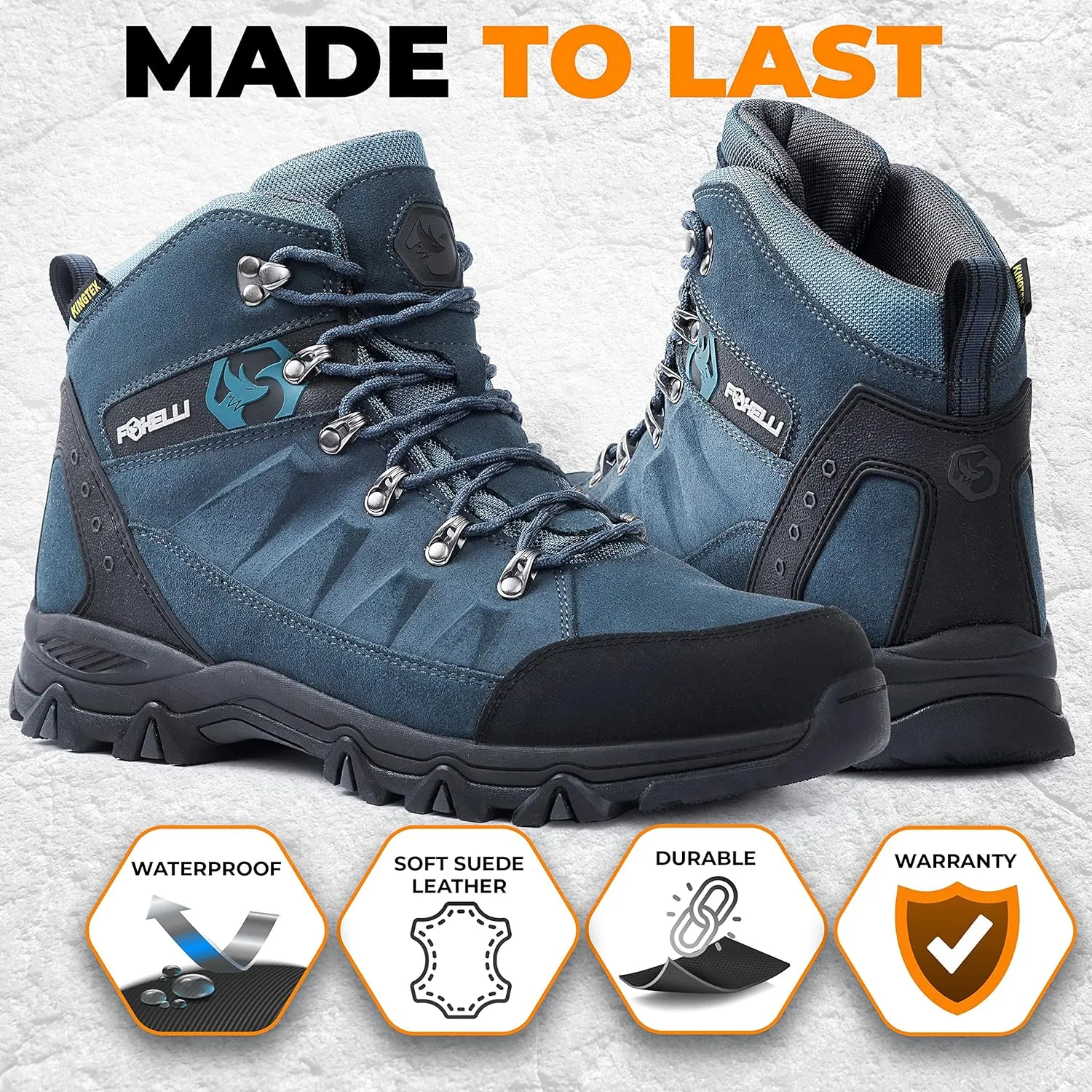 Foxelli Mens Hiking Boots  Waterproof Breathable & Lightweight Suede Leather Hiking Boots for Men