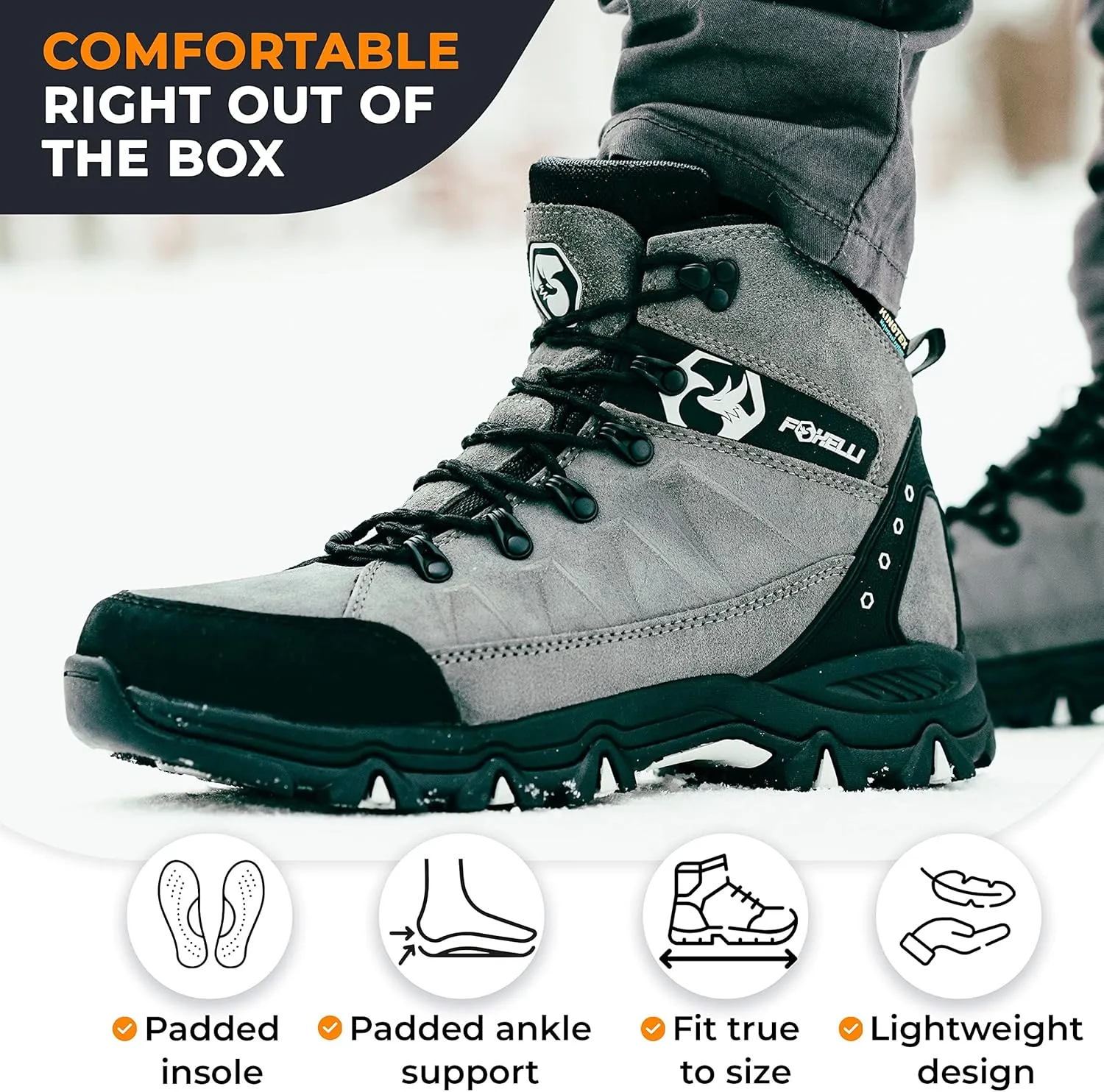 Foxelli Mens Hiking Boots  Waterproof Breathable & Lightweight Suede Leather Hiking Boots for Men