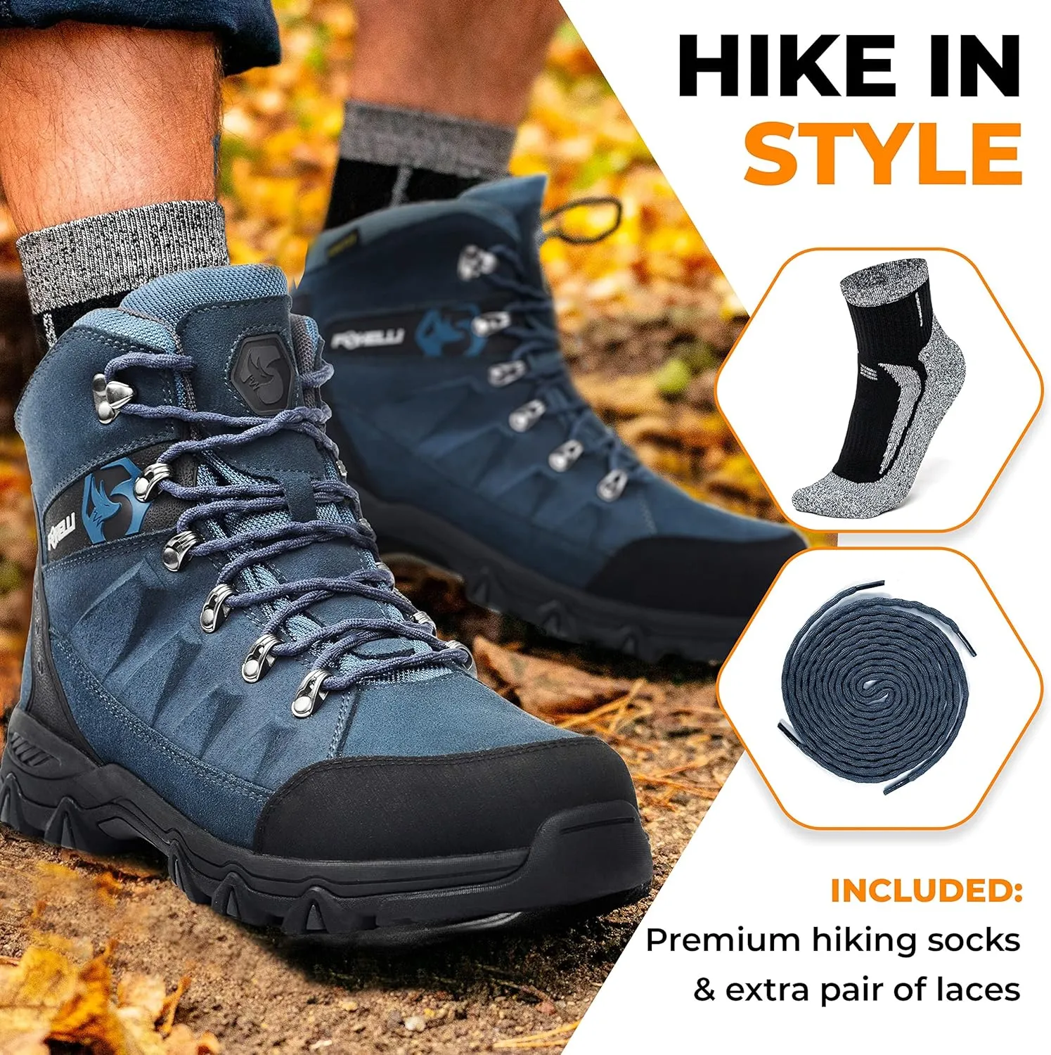 Foxelli Mens Hiking Boots  Waterproof Breathable & Lightweight Suede Leather Hiking Boots for Men