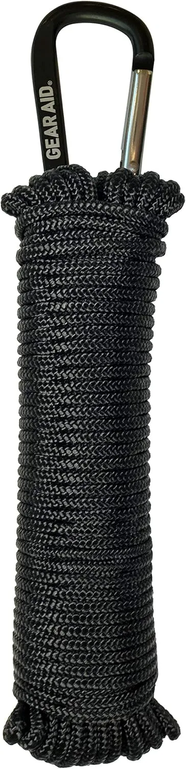 GEAR AID 325 Paracord and Carabiner, Utility Cord for Camping and Hiking, , Black, 50 ft
