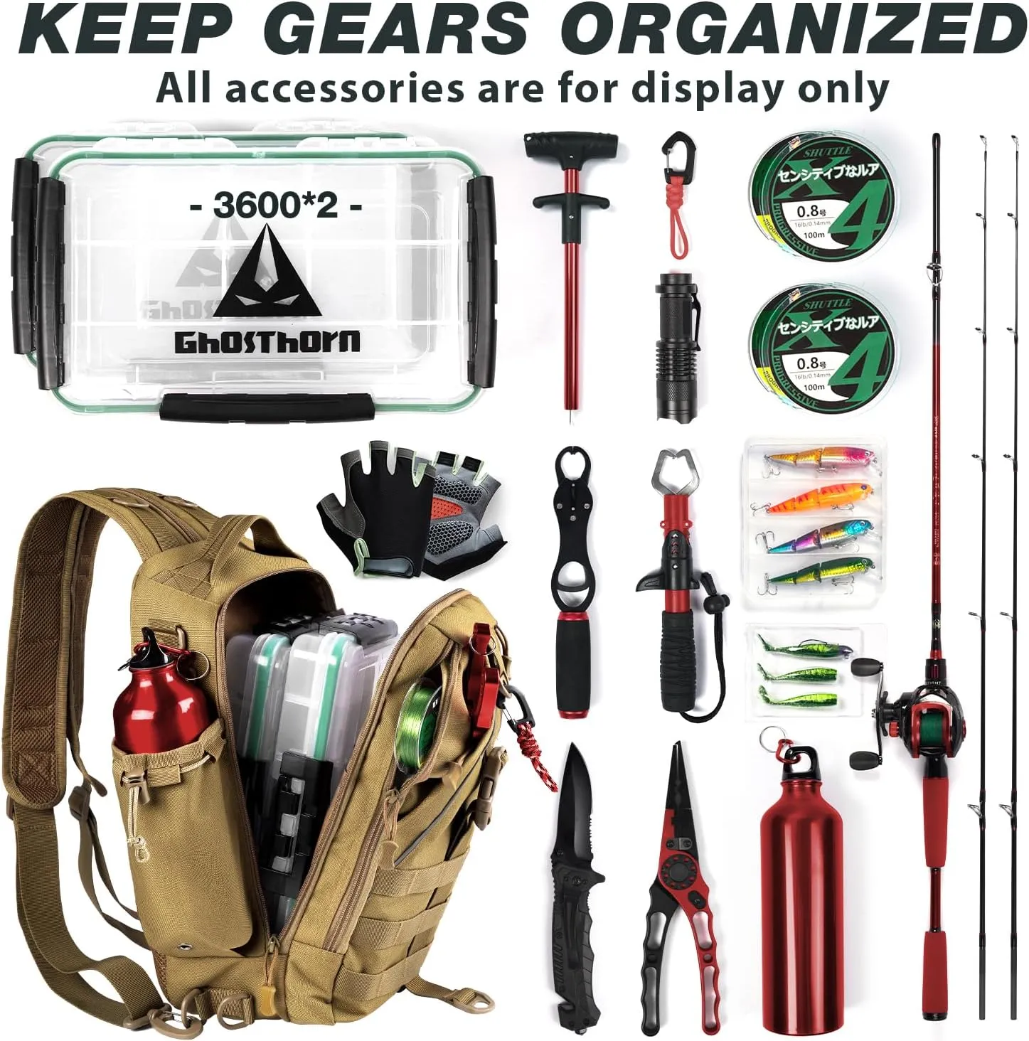 Ghosthorn Fishing Backpack with Rod Holder - Tackle Sling Bag - Fly Fishing Gifts for Men and Women