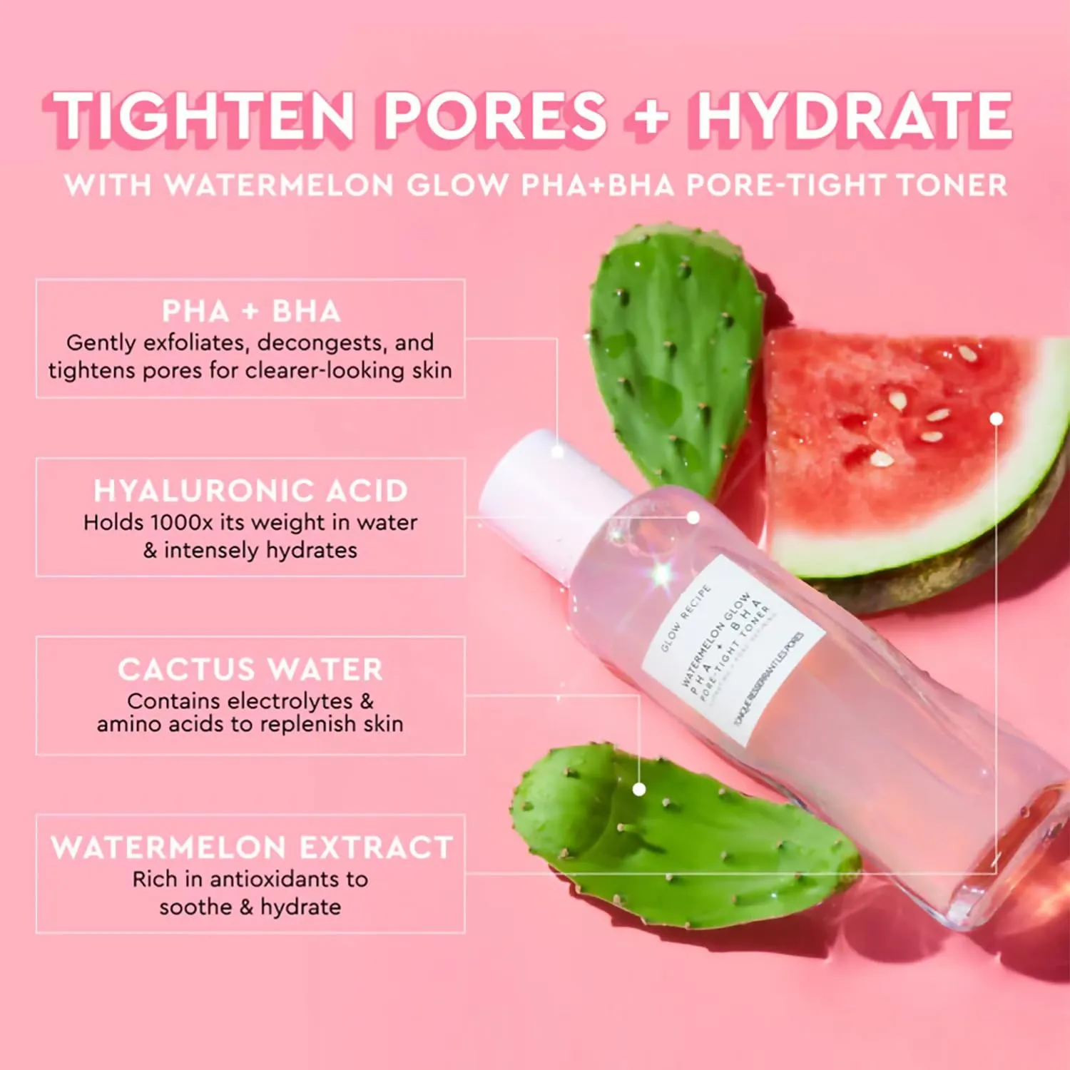 Glow Recipe PHA   BHA Face Toner - Korean Skin Care Pore Minimizer & Gentle Facial Exfoliator for Tightening, Hydrating & Exfoliating - Glycerin, Watermelon & Cactus Water (150ml)