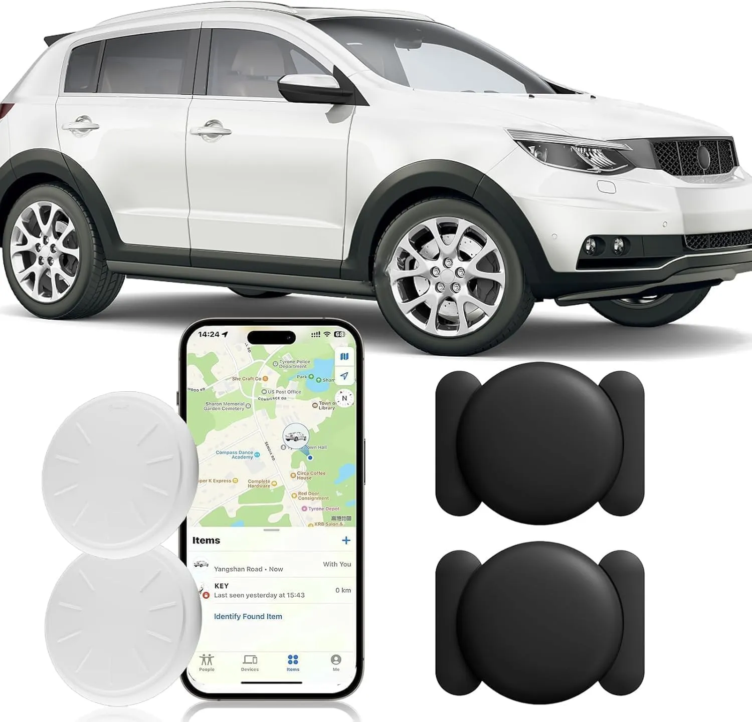 GPS Tracking Device for Vehicles,Real Time GPS Car Tracker Works with Apple Find My (iOS Only),No Monthly Fee Mini Hidden Car Tracker Device with Magnetic Case (Black,2PCS)