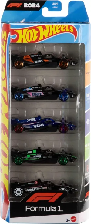 Hot Wheels Toy Cars Formula 1 5-Pack, Set of 5 1:64 Scale Die-Cast Vehicles Featuring F1 Racing Team Decos, Collectible Race Cars