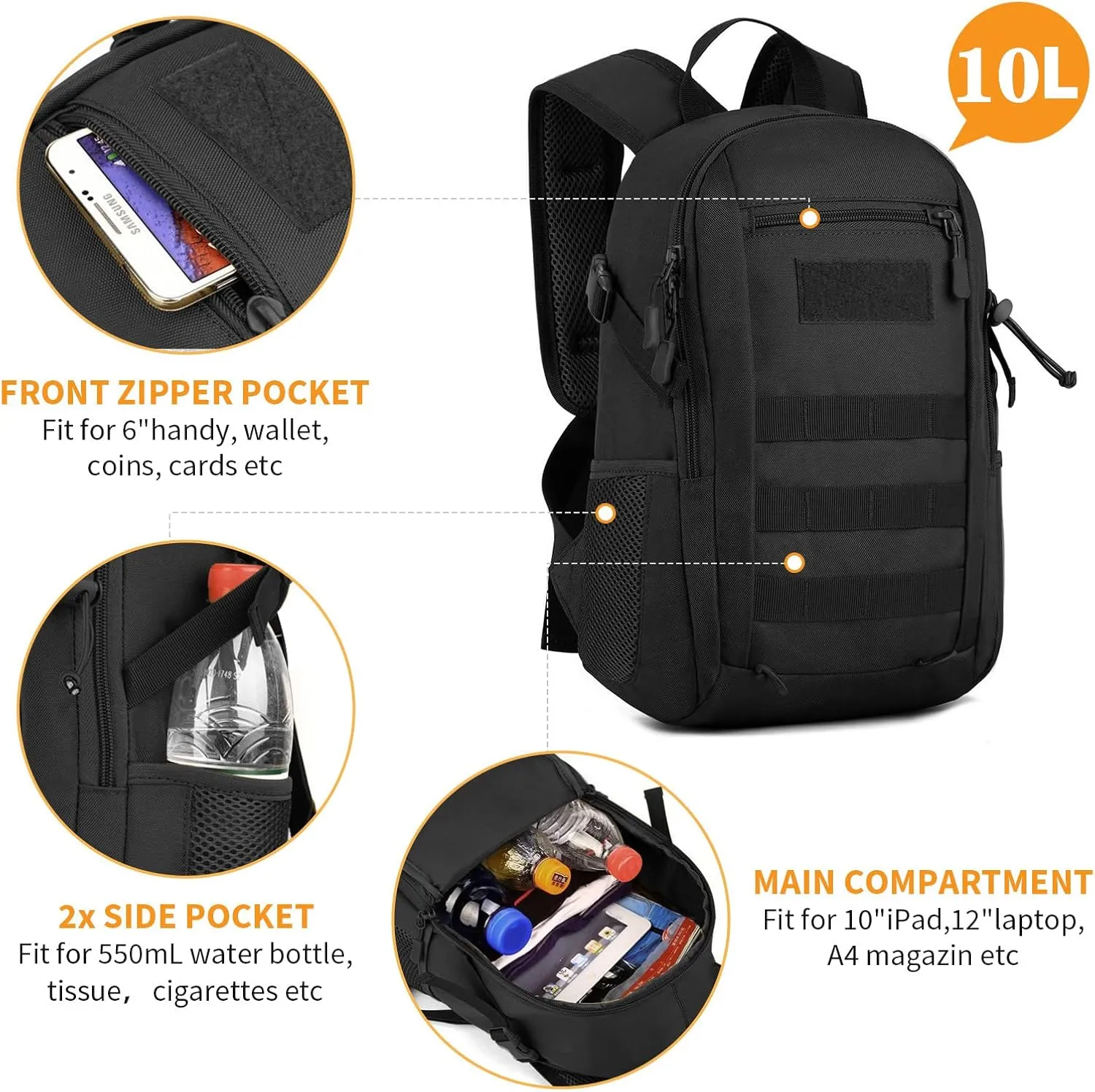 HUNTVP 10L/20L Mini Daypack Military MOLLE Backpack Rucksack Gear Tactical Assault Pack Bag for Hunting Camping Trekking
