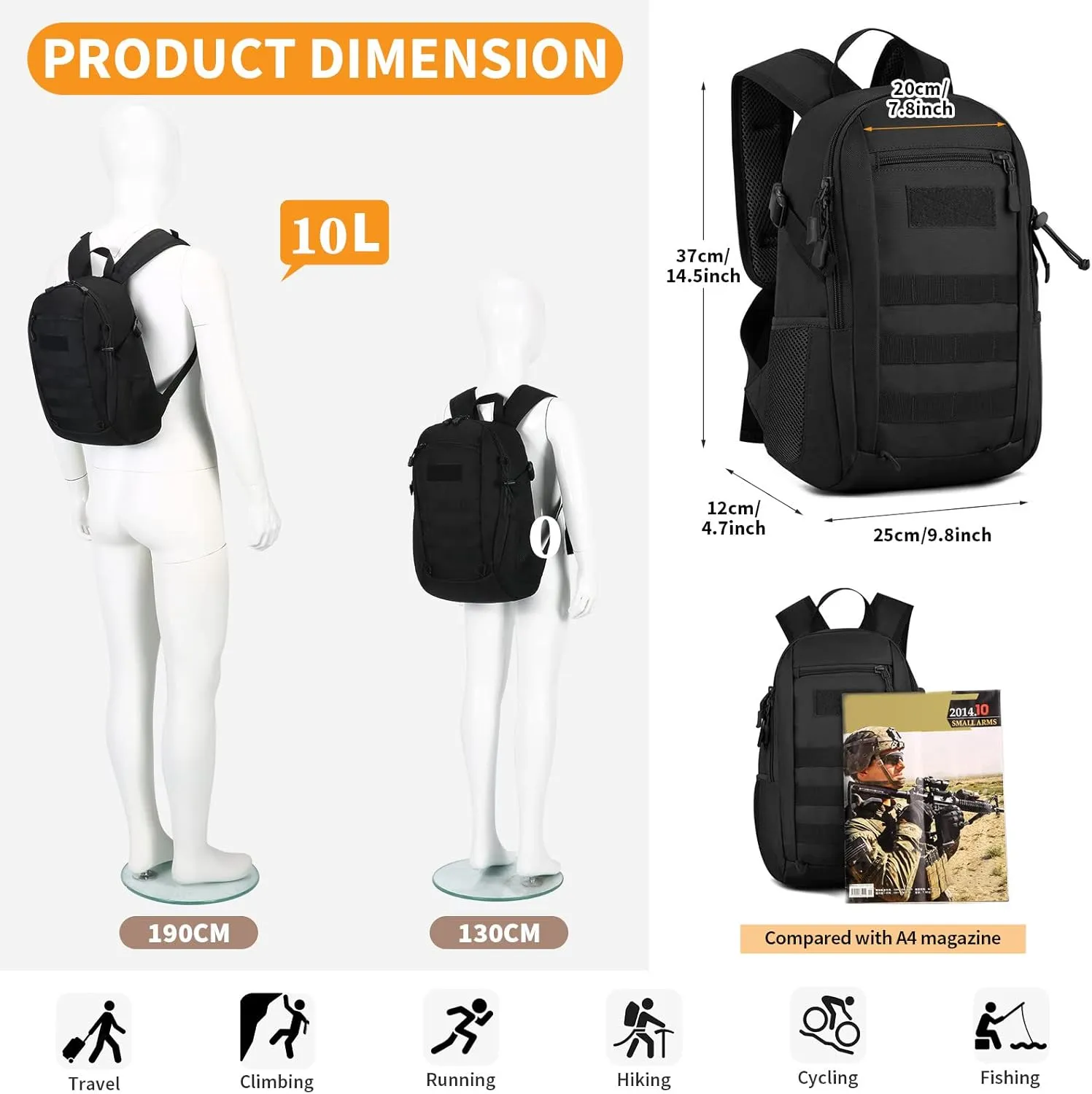 HUNTVP 10L/20L Mini Daypack Military MOLLE Backpack Rucksack Gear Tactical Assault Pack Bag for Hunting Camping Trekking