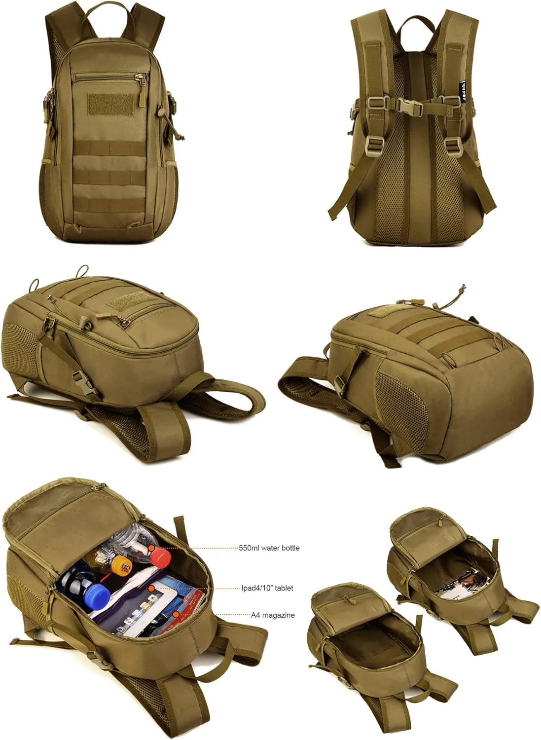 HUNTVP 10L/20L Mini Daypack Military MOLLE Backpack Rucksack Gear Tactical Assault Pack Bag for Hunting Camping Trekking