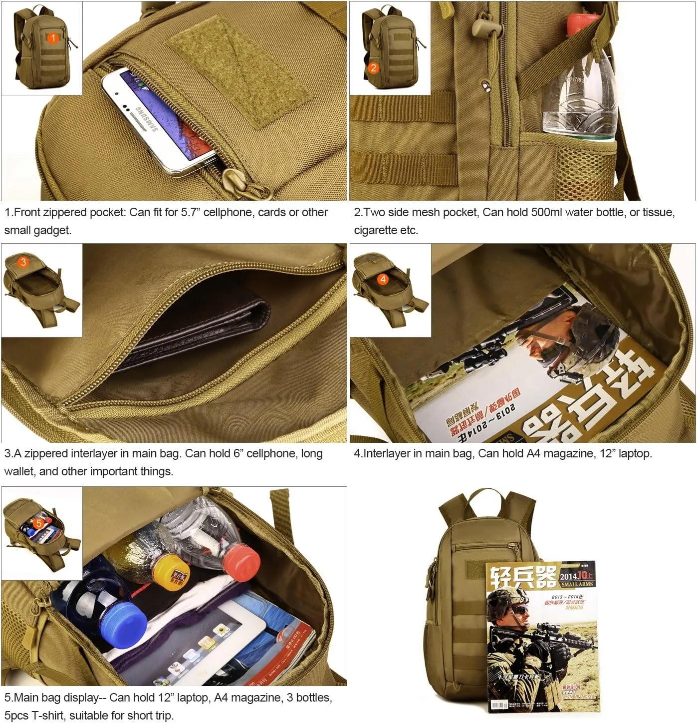 HUNTVP 10L/20L Mini Daypack Military MOLLE Backpack Rucksack Gear Tactical Assault Pack Bag for Hunting Camping Trekking