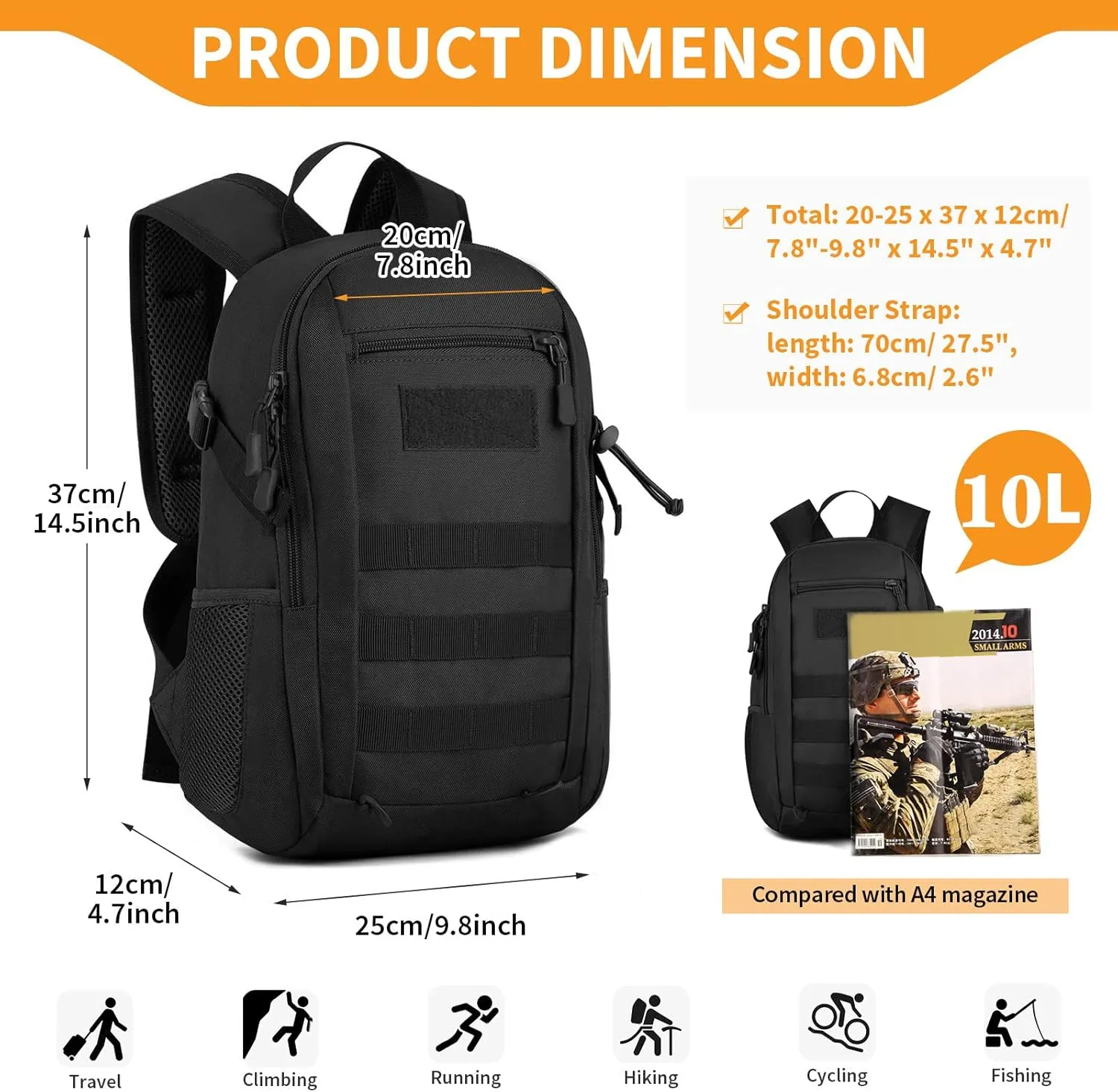 HUNTVP 10L/20L Mini Daypack Military MOLLE Backpack Rucksack Gear Tactical Assault Pack Bag for Hunting Camping Trekking