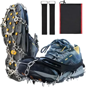 Ice Cleats Traction Snow Grips - 19 Stainless Steel Spikes Crampons for Hiking, Fishing, Walking, Climbing
