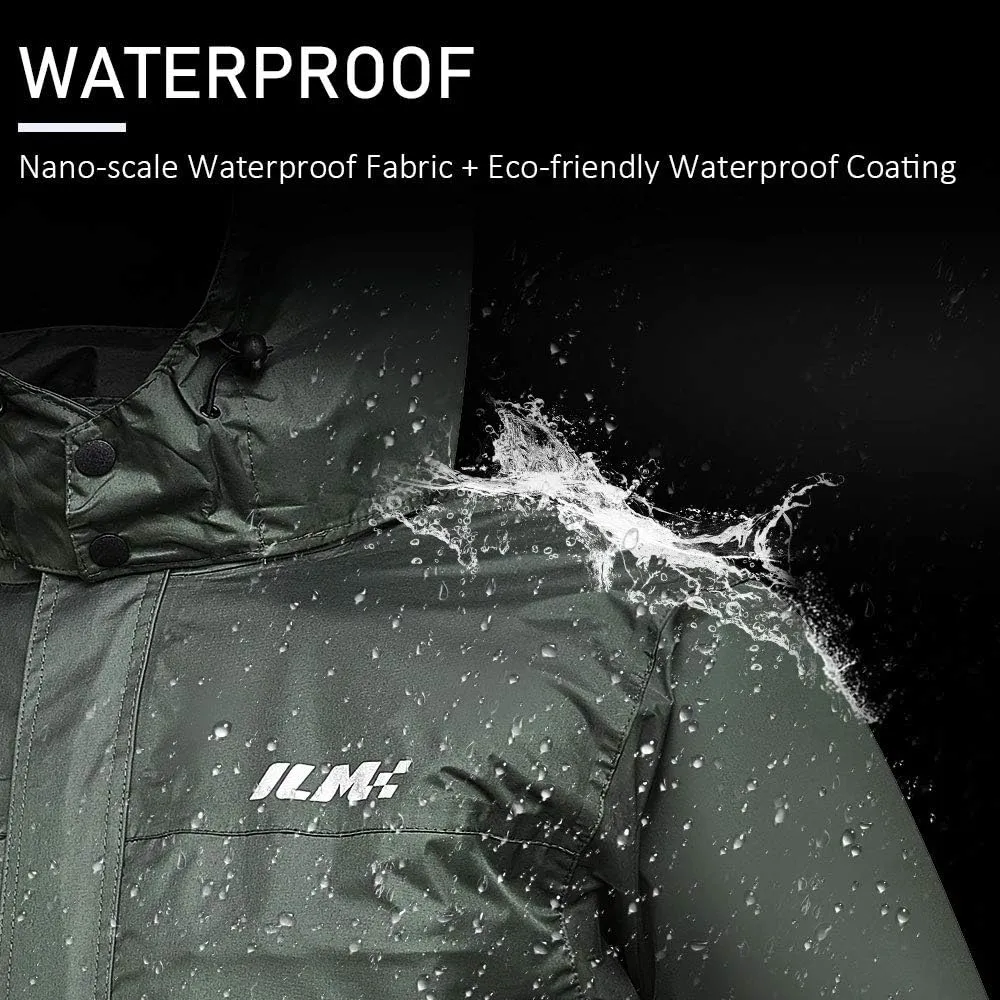 ILM Motorcycle Rain Suit for Men Waterproof Resistant Raincoat 6 Pockets 2 Pieces Packable Rainwear Jacket and Pants Model RS02