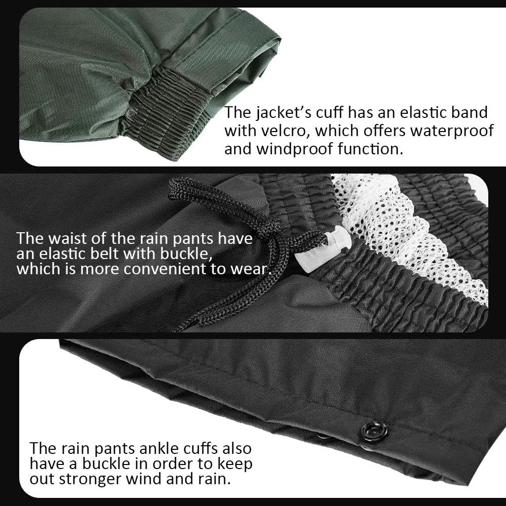 ILM Motorcycle Rain Suit for Men Waterproof Resistant Raincoat 6 Pockets 2 Pieces Packable Rainwear Jacket and Pants Model RS02