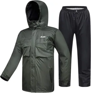 ILM Motorcycle Rain Suit for Men Waterproof Resistant Raincoat 6 Pockets 2 Pieces Packable Rainwear Jacket and Pants Model RS02