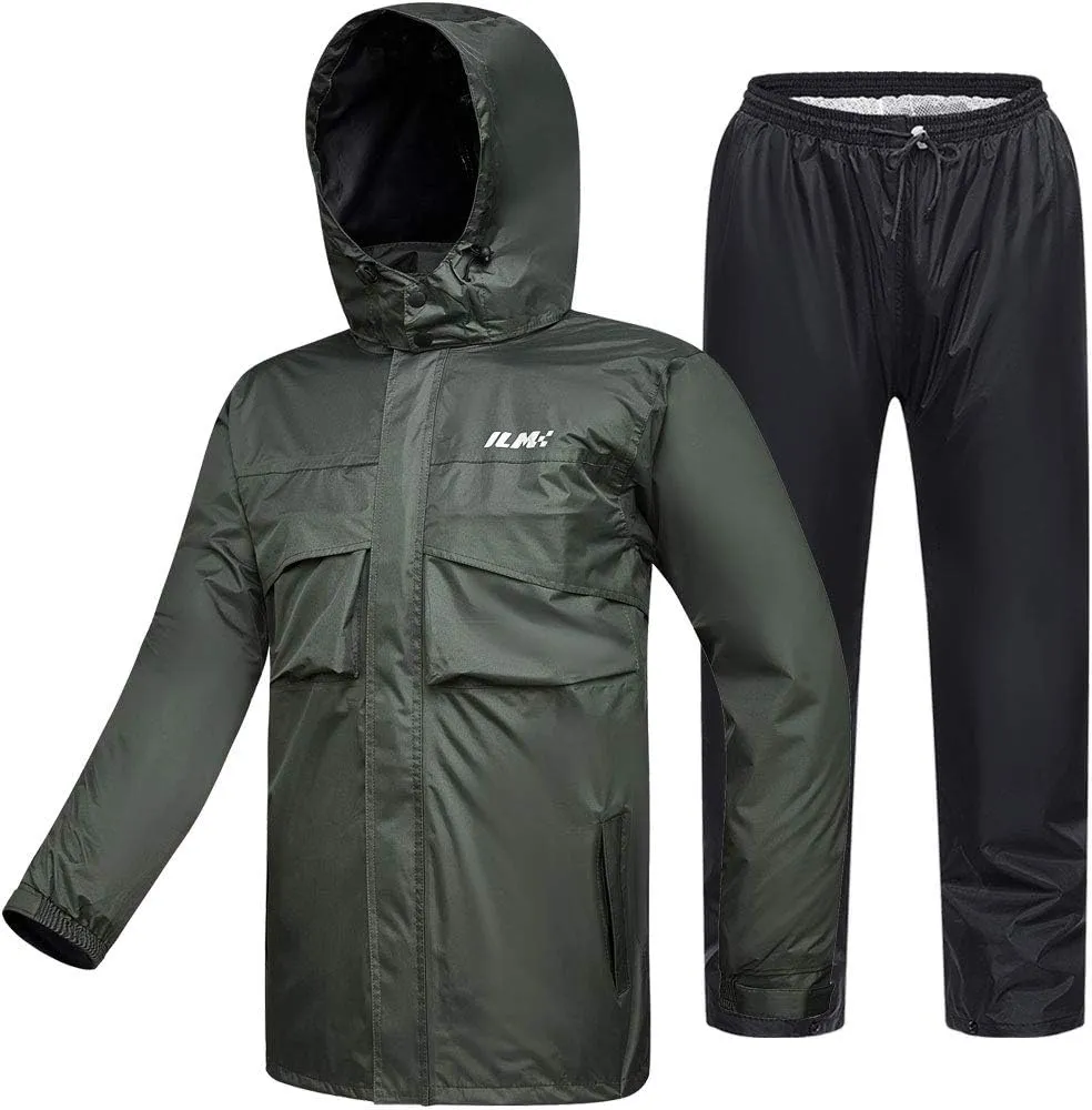 ILM Motorcycle Rain Suit for Men Waterproof Resistant Raincoat 6 Pockets 2 Pieces Packable Rainwear Jacket and Pants Model RS02
