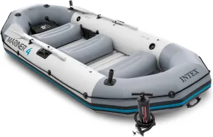 INTEX 68373EP Mariner 3 Inflatable Boat Set: Includes Deluxe 54in Boat Oars and High-Output Pump  Wear-Resistant Keel  Removable Fishing Rod Holders  3-Person  880lb Weight Capacity