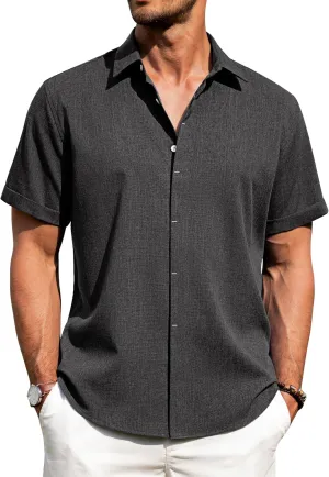 J.VER Men's Linen Shirts Casual Short Sleeve Button Down Shirt Beach Summer Vacation Holiday Wedding Cotton Tops