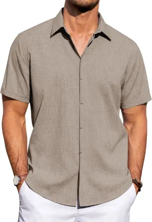 J.VER Men's Linen Shirts Casual Short Sleeve Button Down Shirt Beach Summer Vacation Holiday Wedding Cotton Tops