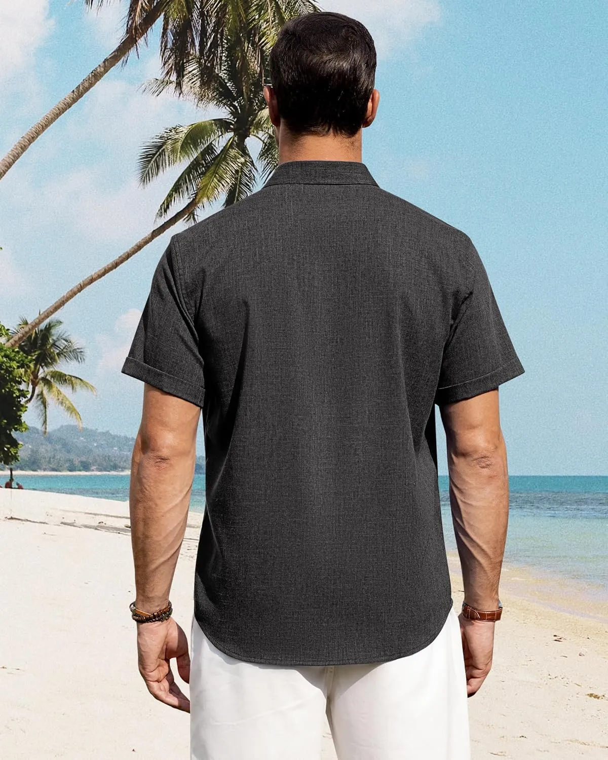 J.VER Men's Linen Shirts Casual Short Sleeve Button Down Shirt Beach Summer Vacation Holiday Wedding Cotton Tops