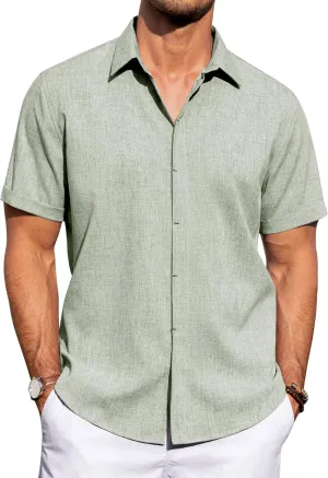J.VER Men's Linen Shirts Casual Short Sleeve Button Down Shirt Beach Summer Vacation Holiday Wedding Cotton Tops