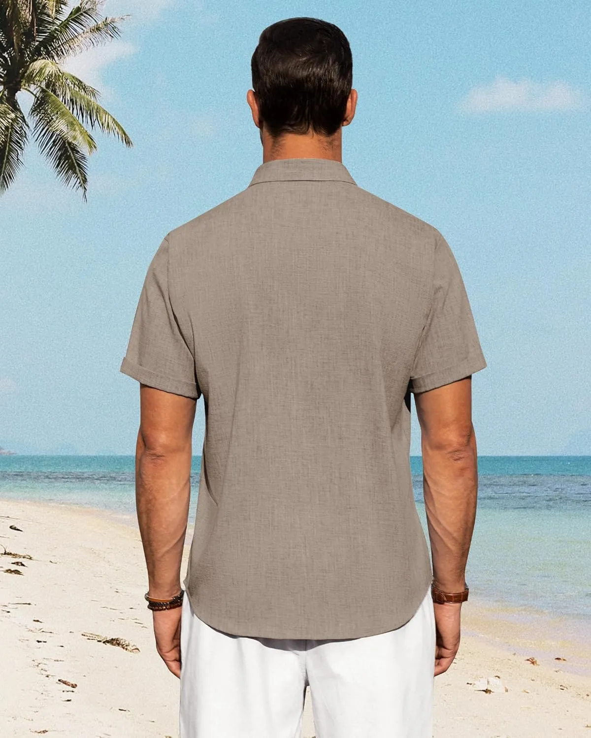 J.VER Men's Linen Shirts Casual Short Sleeve Button Down Shirt Beach Summer Vacation Holiday Wedding Cotton Tops