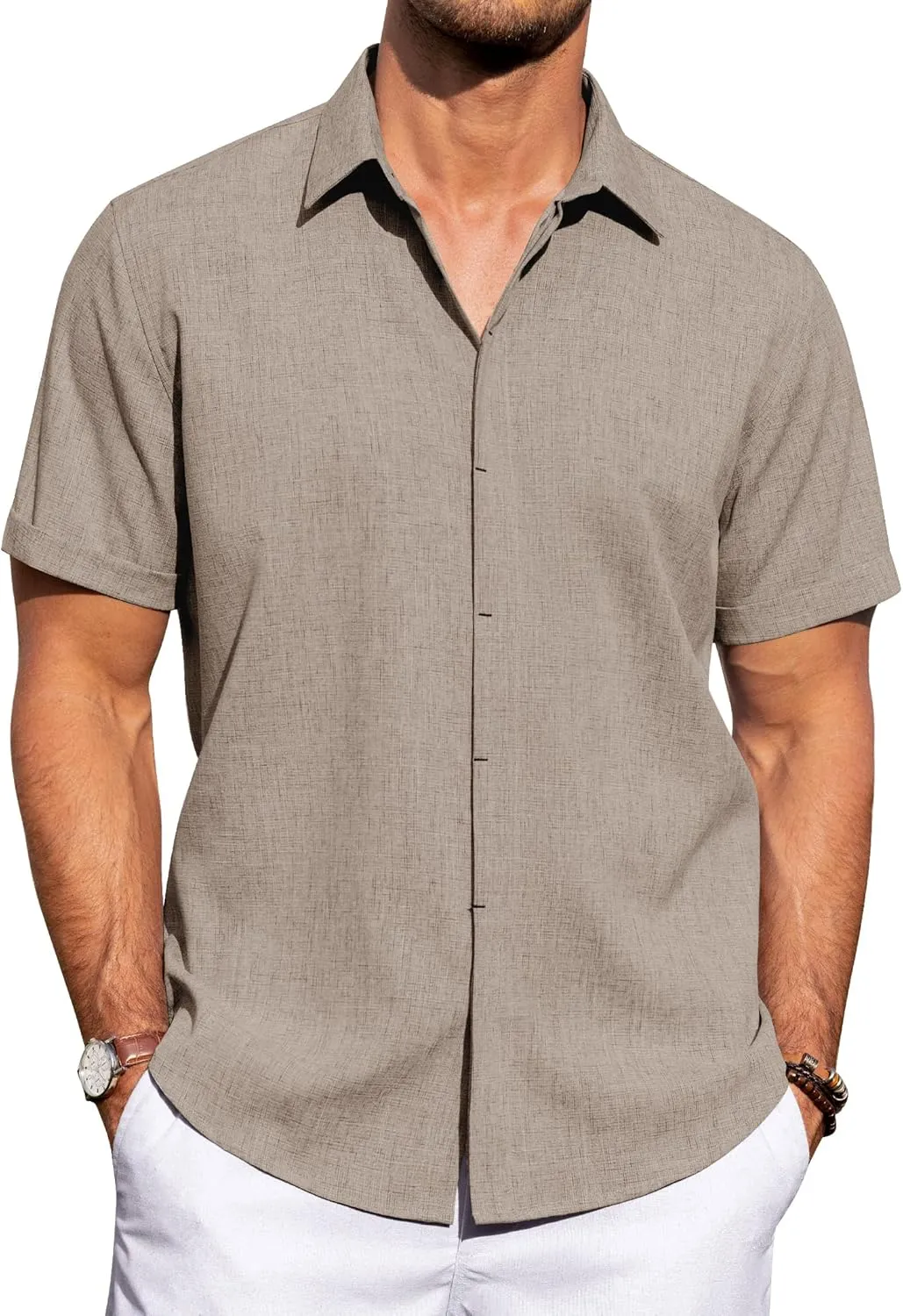 J.VER Men's Linen Shirts Casual Short Sleeve Button Down Shirt Beach Summer Vacation Holiday Wedding Cotton Tops