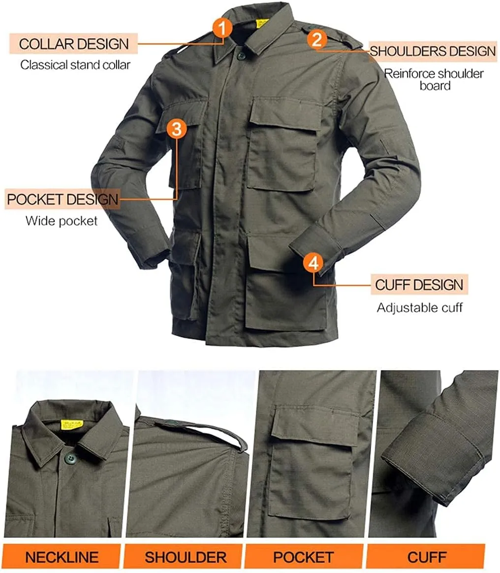 LANBAOSI Men's Tactical Hunting Uniform Combat Suit Shirt Jacket Coat and Pants Set