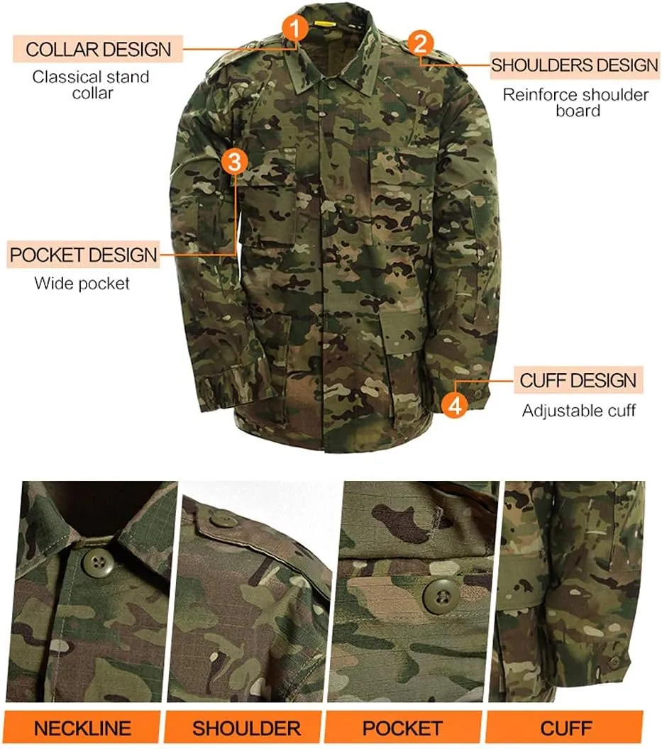 LANBAOSI Men's Tactical Hunting Uniform Combat Suit Shirt Jacket Coat and Pants Set