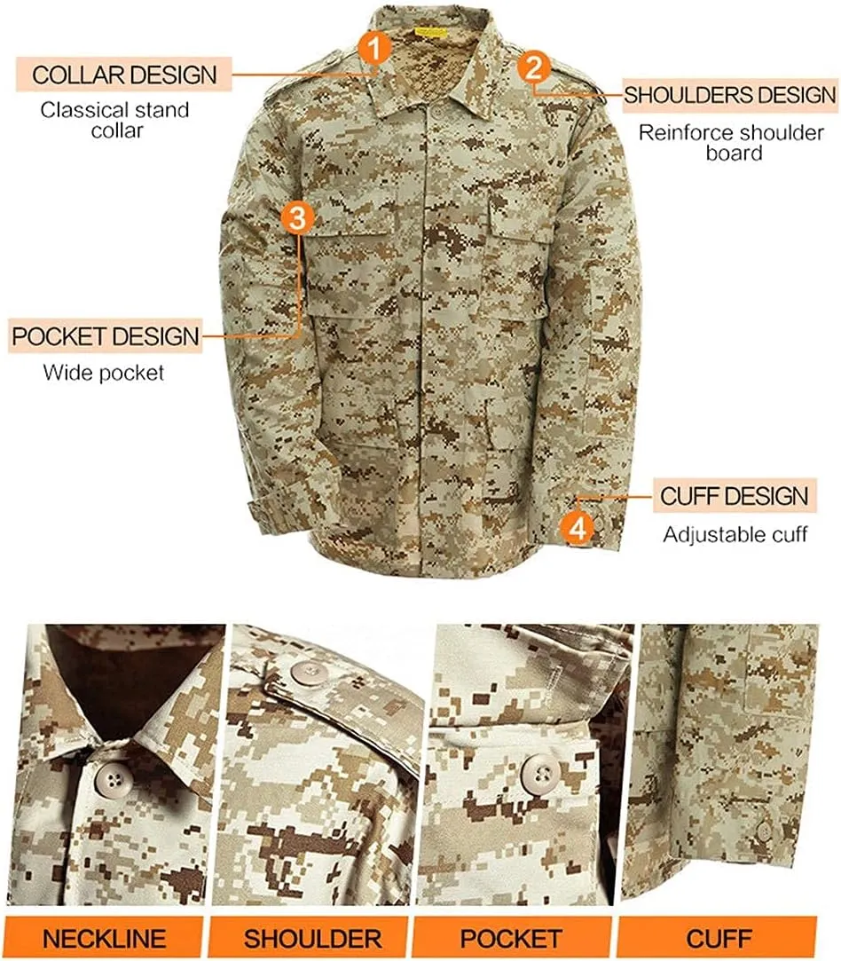 LANBAOSI Men's Tactical Hunting Uniform Combat Suit Shirt Jacket Coat and Pants Set