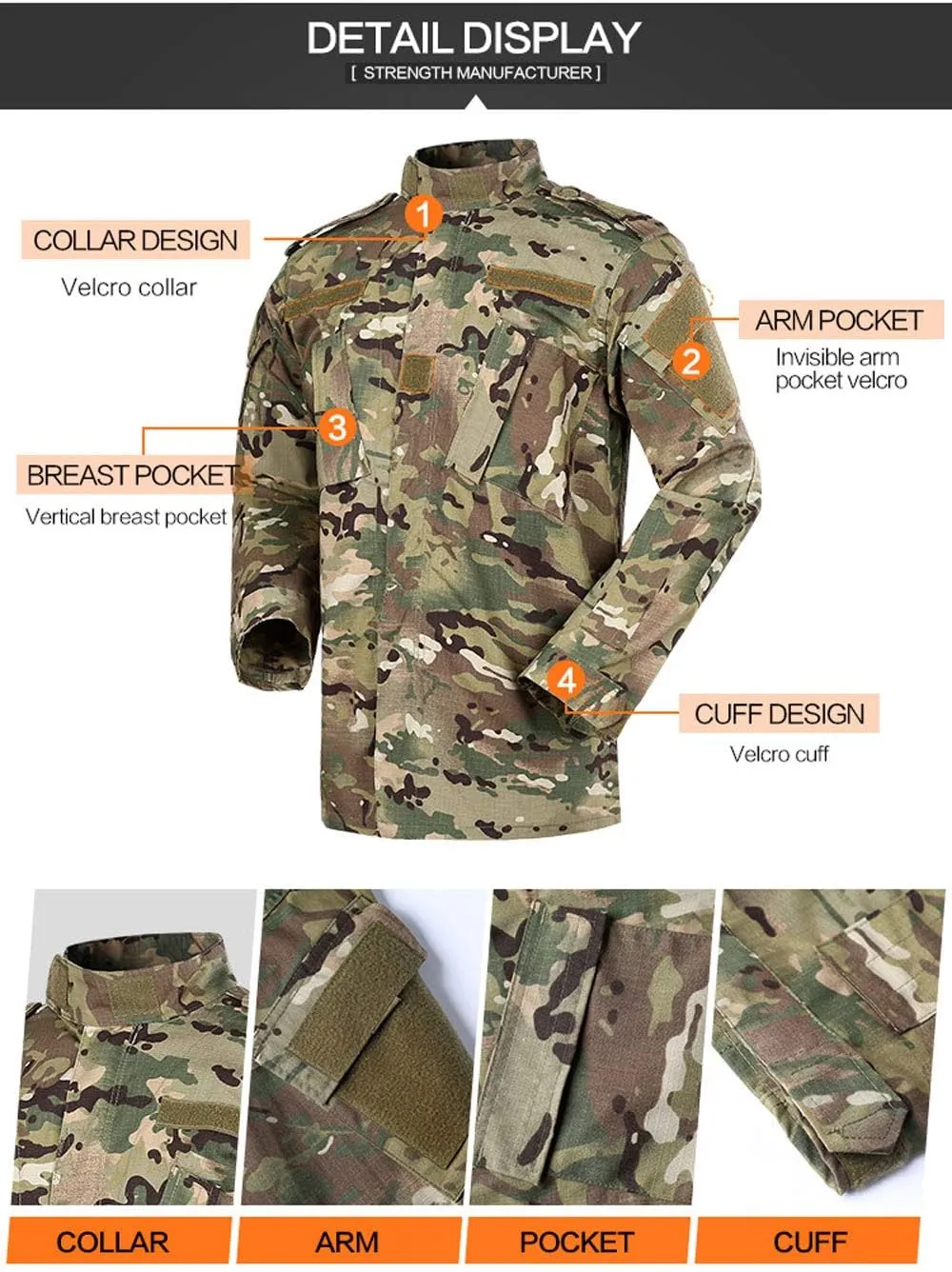 LANBAOSI Men's Tactical Jacket and Pants Military Hunting ACU Uniform 2PC Apparel Suit