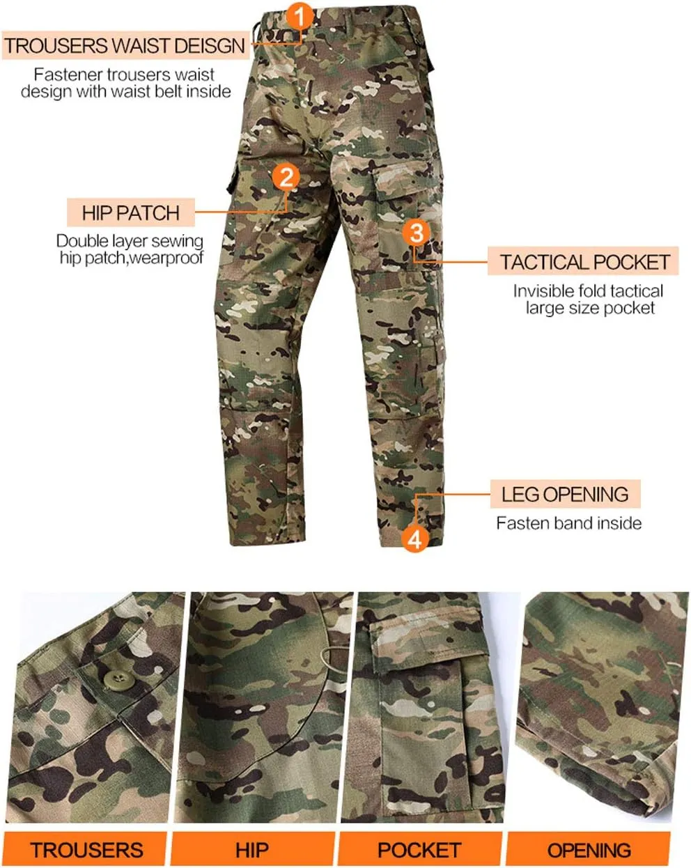 LANBAOSI Men's Tactical Jacket and Pants Military Hunting ACU Uniform 2PC Apparel Suit