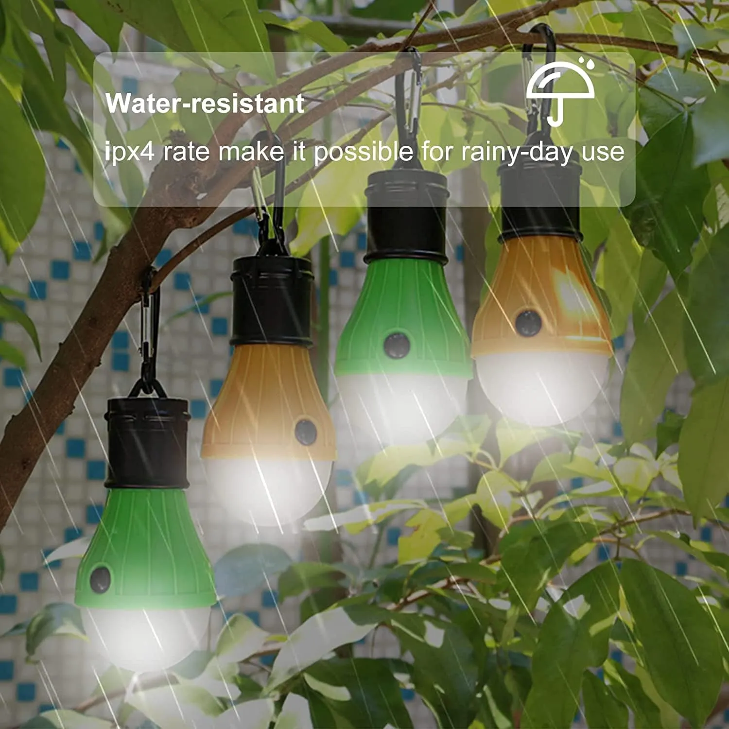 LED Camping Tent Lantern, Portable Outdoor Waterproof Emergency Light Bulb, Battery Powered with Clip Hook, Super Bright, for Hiking, PartyCamping, Fishing, Power Failure (4 Packs, Black )