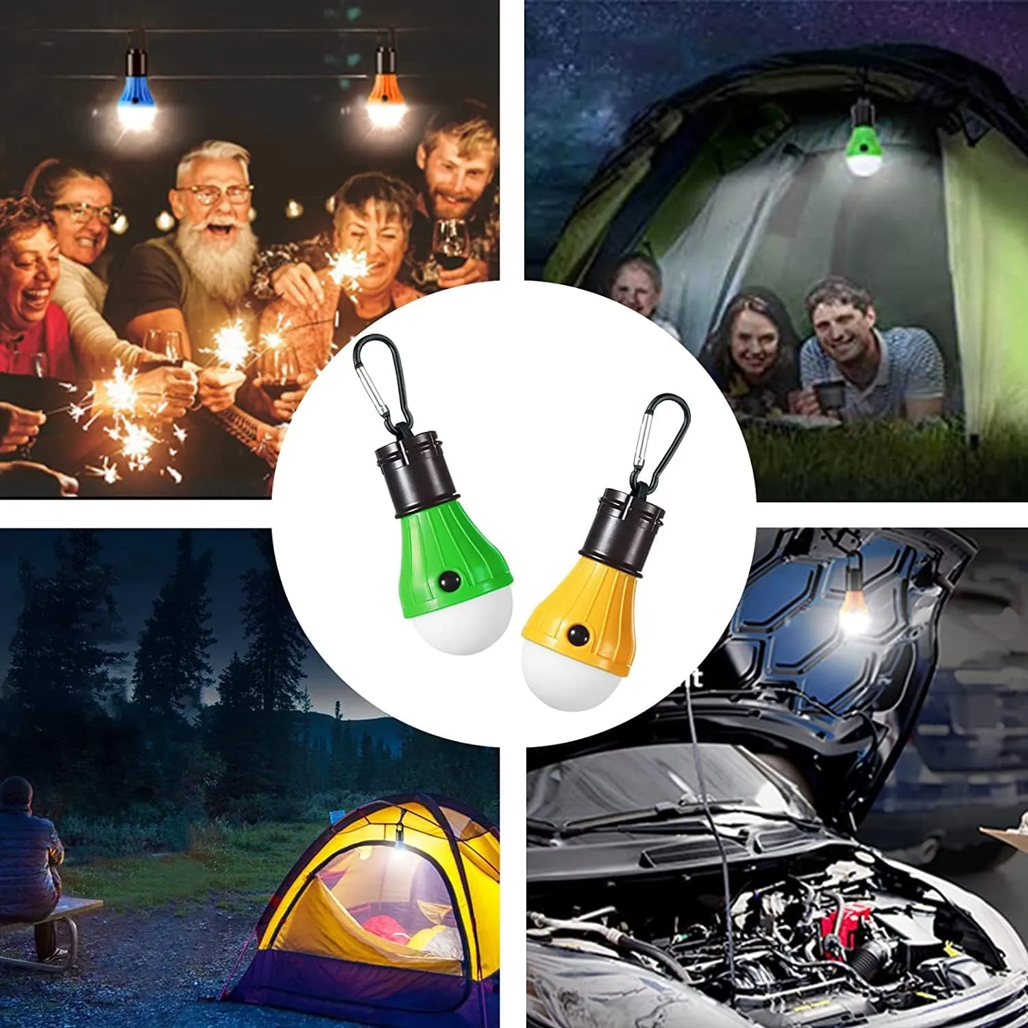 LED Camping Tent Lantern, Portable Outdoor Waterproof Emergency Light Bulb, Battery Powered with Clip Hook, Super Bright, for Hiking, PartyCamping, Fishing, Power Failure (4 Packs, Black )