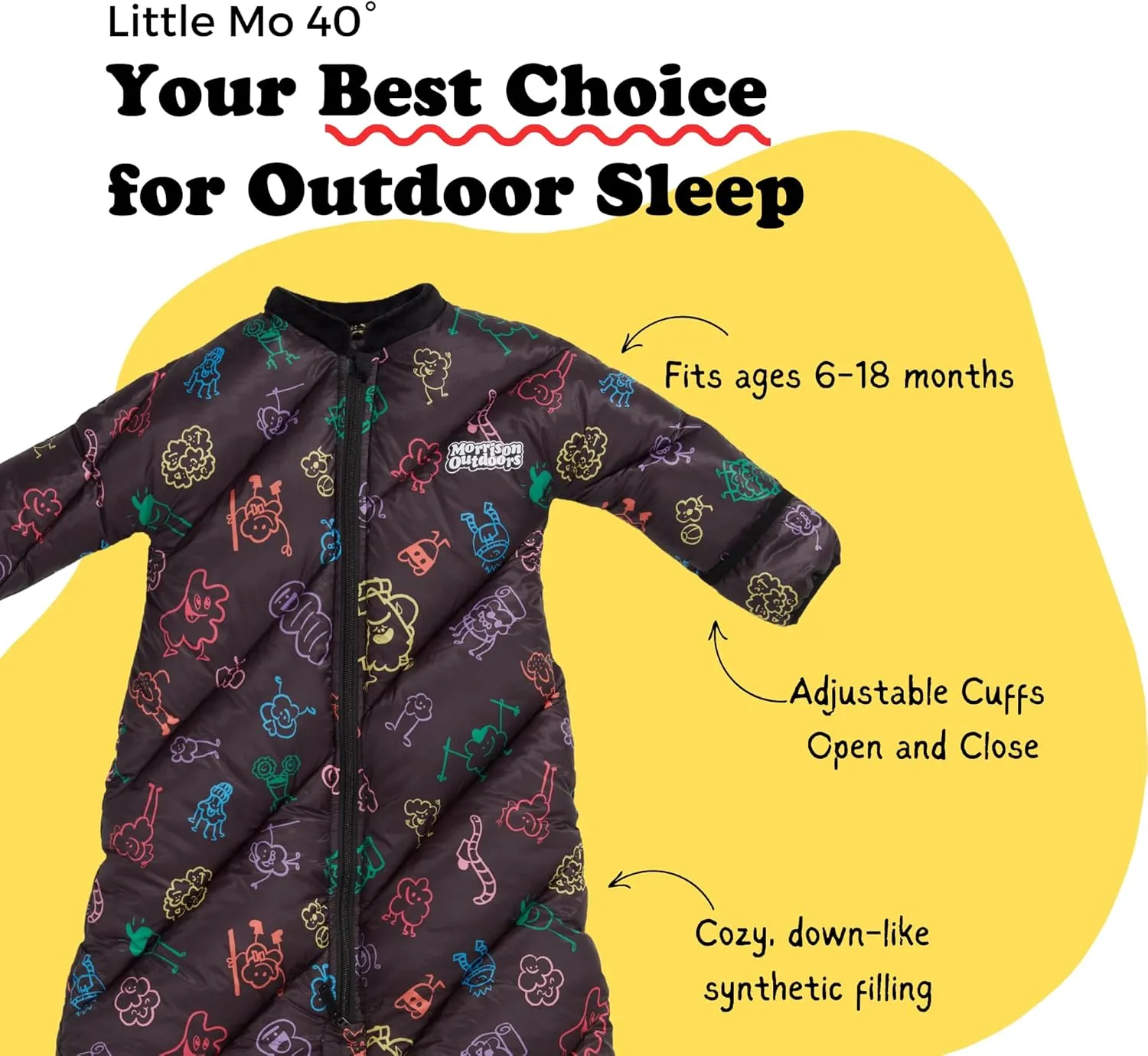 Little Mo 40 Baby Sleeping Bag (6-18 Months) The Camping Sleeping Bag for Babies and Toddlers with Adjustable Open-and-Close Cuffs and Thick, Lofty Insulation.
