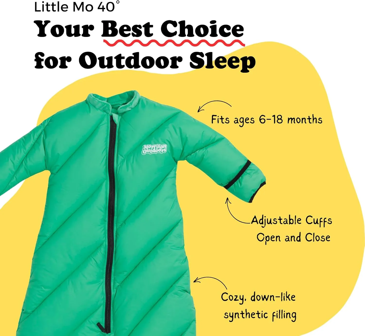 Little Mo 40 Baby Sleeping Bag (6-18 Months) The Camping Sleeping Bag for Babies and Toddlers with Adjustable Open-and-Close Cuffs and Thick, Lofty Insulation.