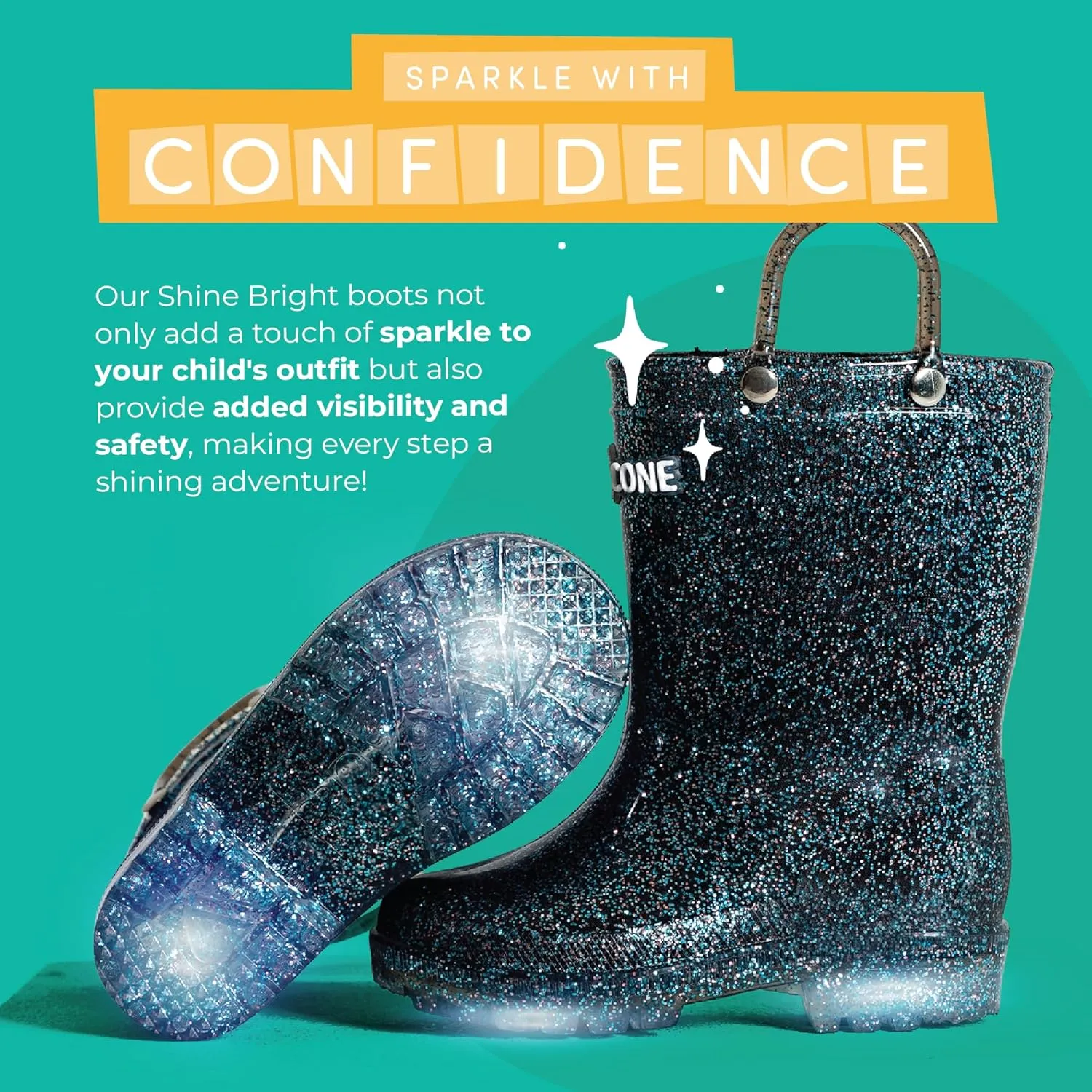 Lone Cone Kids Rain Boots for Girls & Boys  Waterproof Natural Rubber Toddler Rain Boots with Non-Slip Outsole & Easy Pull Handles  Solid, Pattern & Glitter Designs