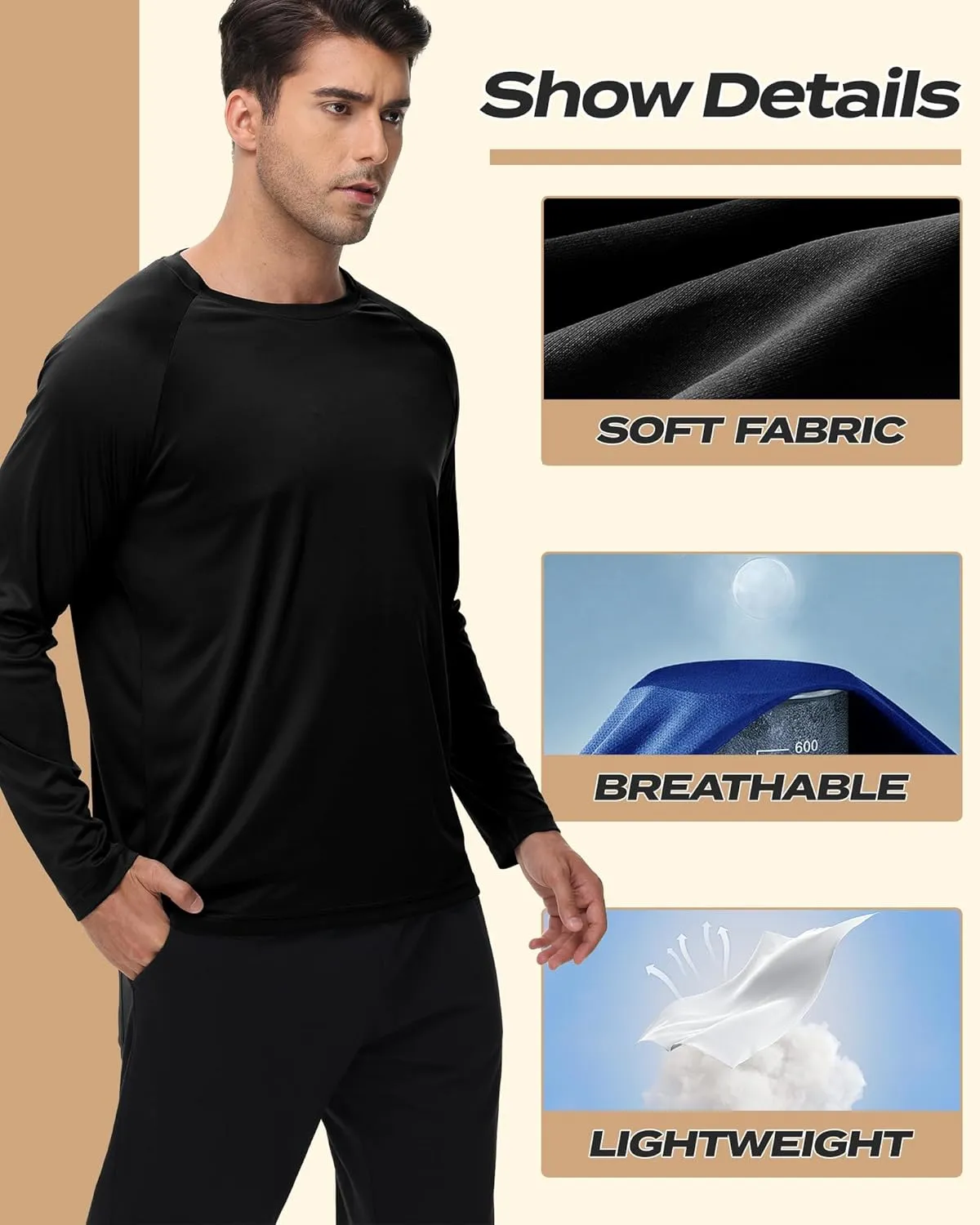 Long Sleeve Shirts for Men - Quick Dry Moisture Wicking UV UPF Sun Protection T-Shirts for Fishing Workout Swim