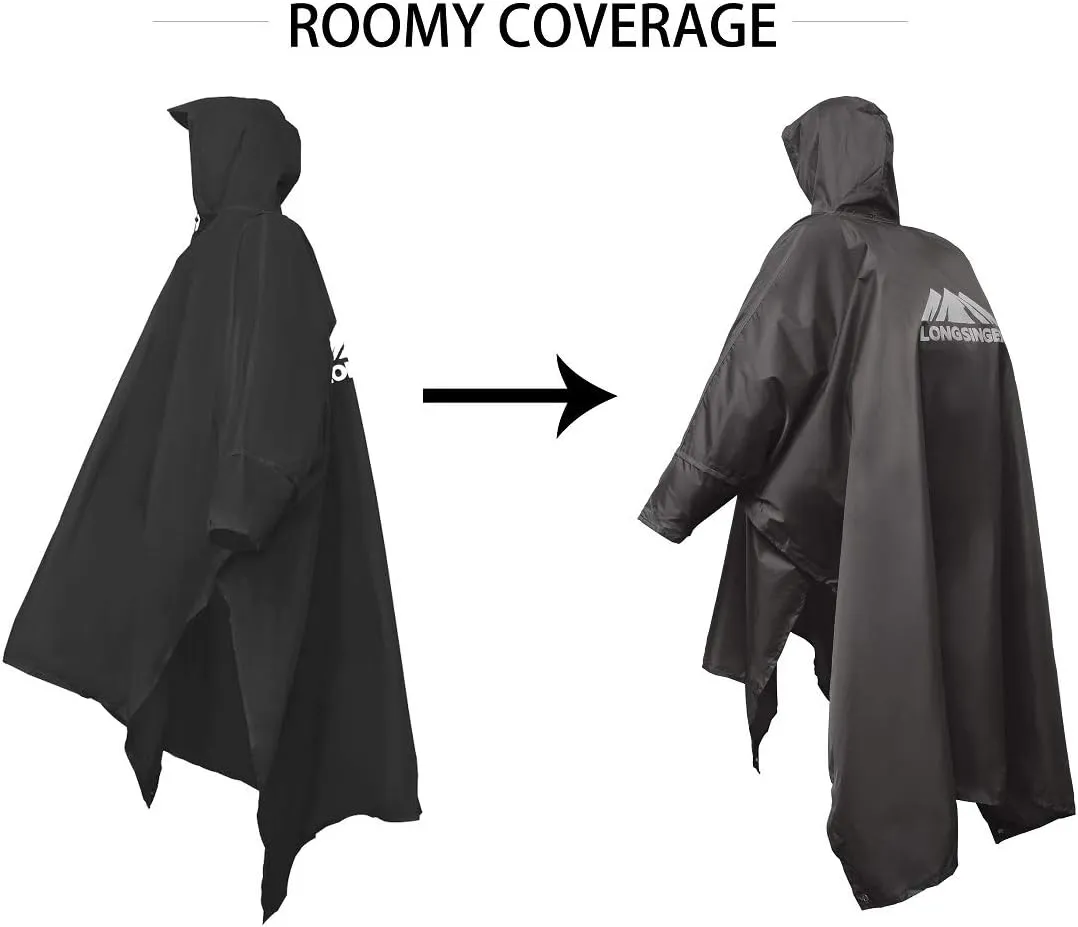 longsinger Rain Poncho for Adult, Waterproof Rain Poncho with Hood and Sleeve, Ideal for Hiking, Hunting, Camping