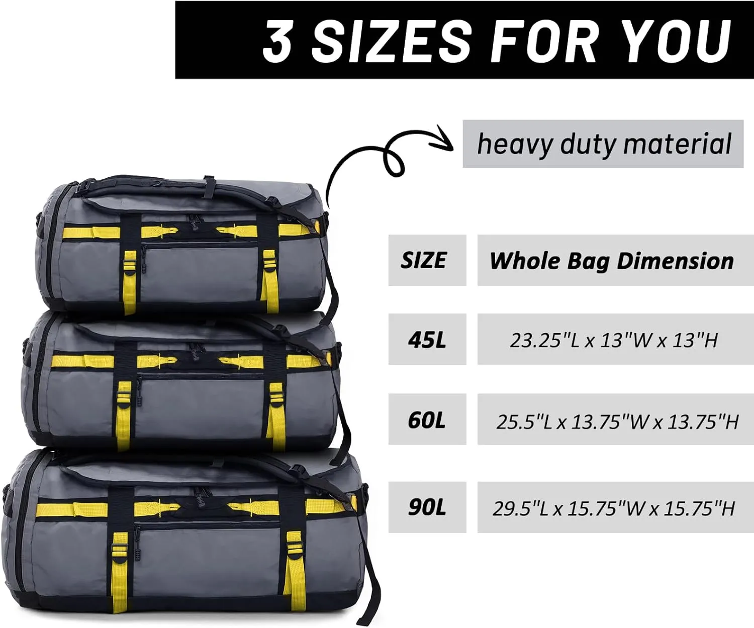 MIER Large Duffel Backpack Sports Gym Bag with Shoe Compartment, Heavy Duty and Water Resistant, Gray, 60L