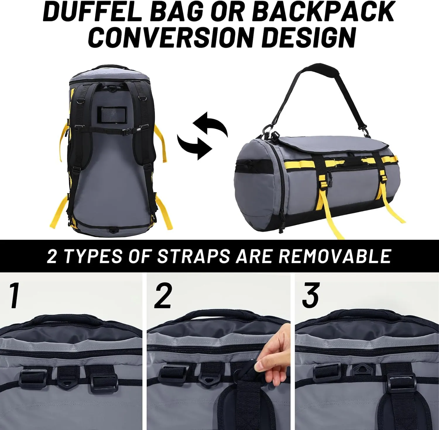 MIER Large Duffel Backpack Sports Gym Bag with Shoe Compartment, Heavy Duty and Water Resistant, Gray, 60L