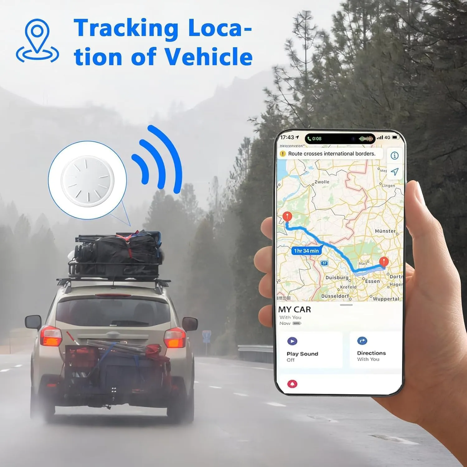 Mini Car GPS Tracking Device for Cars, Vehicles etc, 1PCS Real Time GPS Tracker for Vehicles, Work with Find My (iOS Only), Hidden Car Tracker with Magnetic Waterproof Case, Black