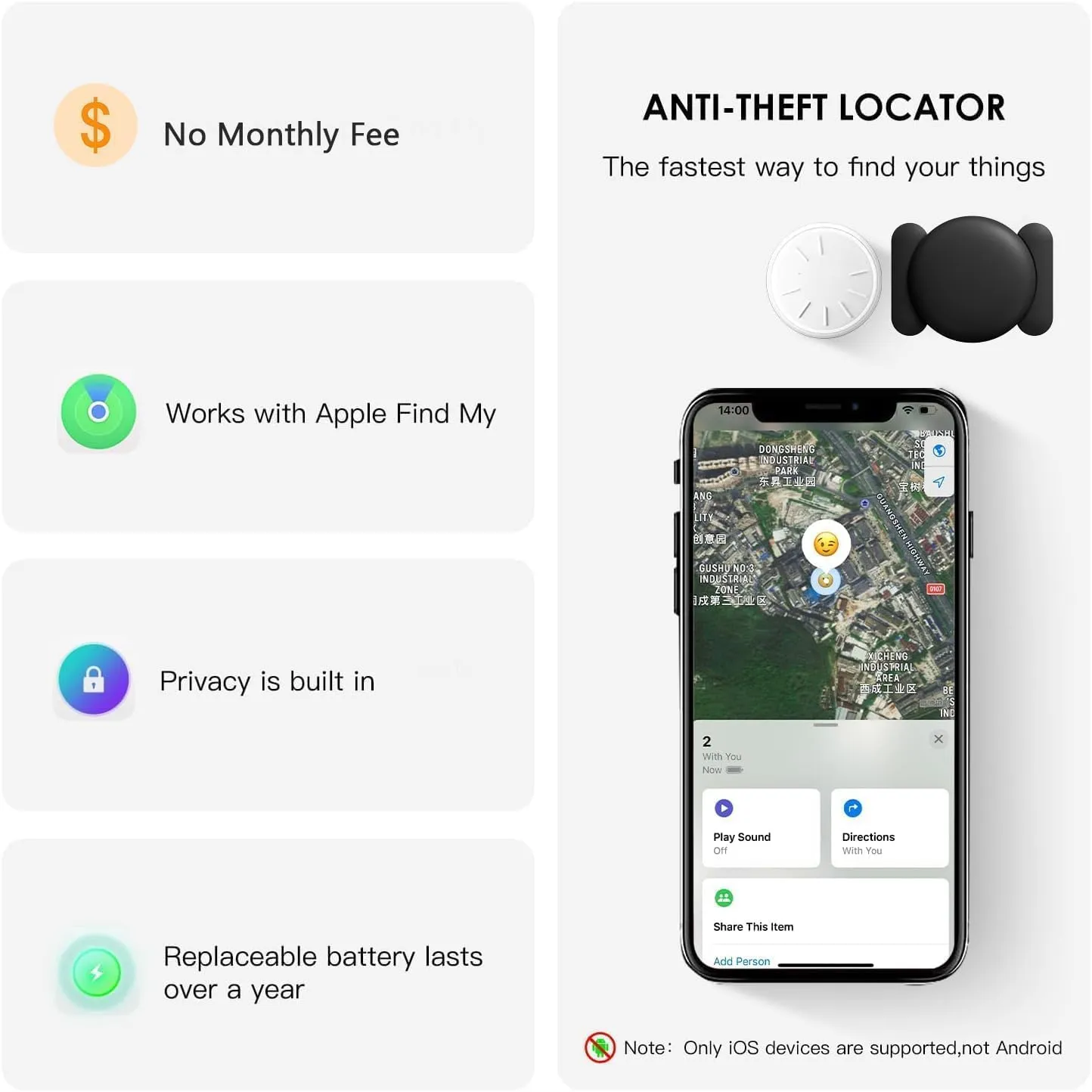 Mini Car GPS Tracking Device for Cars, Vehicles etc, 1PCS Real Time GPS Tracker for Vehicles, Work with Find My (iOS Only), Hidden Car Tracker with Magnetic Waterproof Case, Black