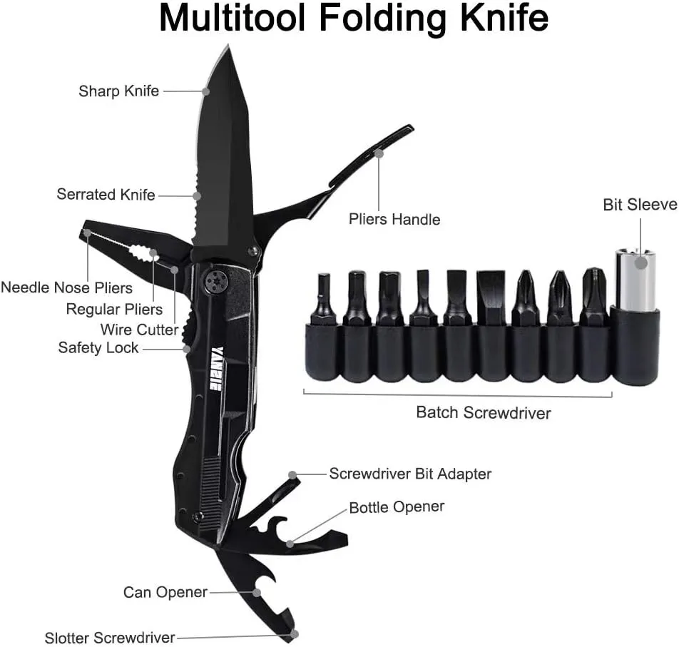 Multitool Pocket Knife with Switch Blades, Can Opener, Wire Cutter, Plier Screwdrivers, Fishing Knife for Camping Hunting, Gift for Men/Kid/Him