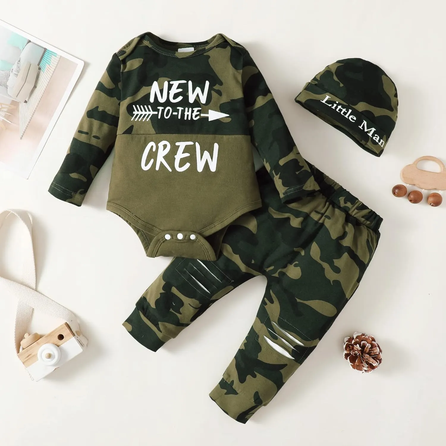 Newborn Infant Baby Boy Clothes Fall Winter Outfits New to The Crew Outfit Toddler Baby Boy Clothes Set