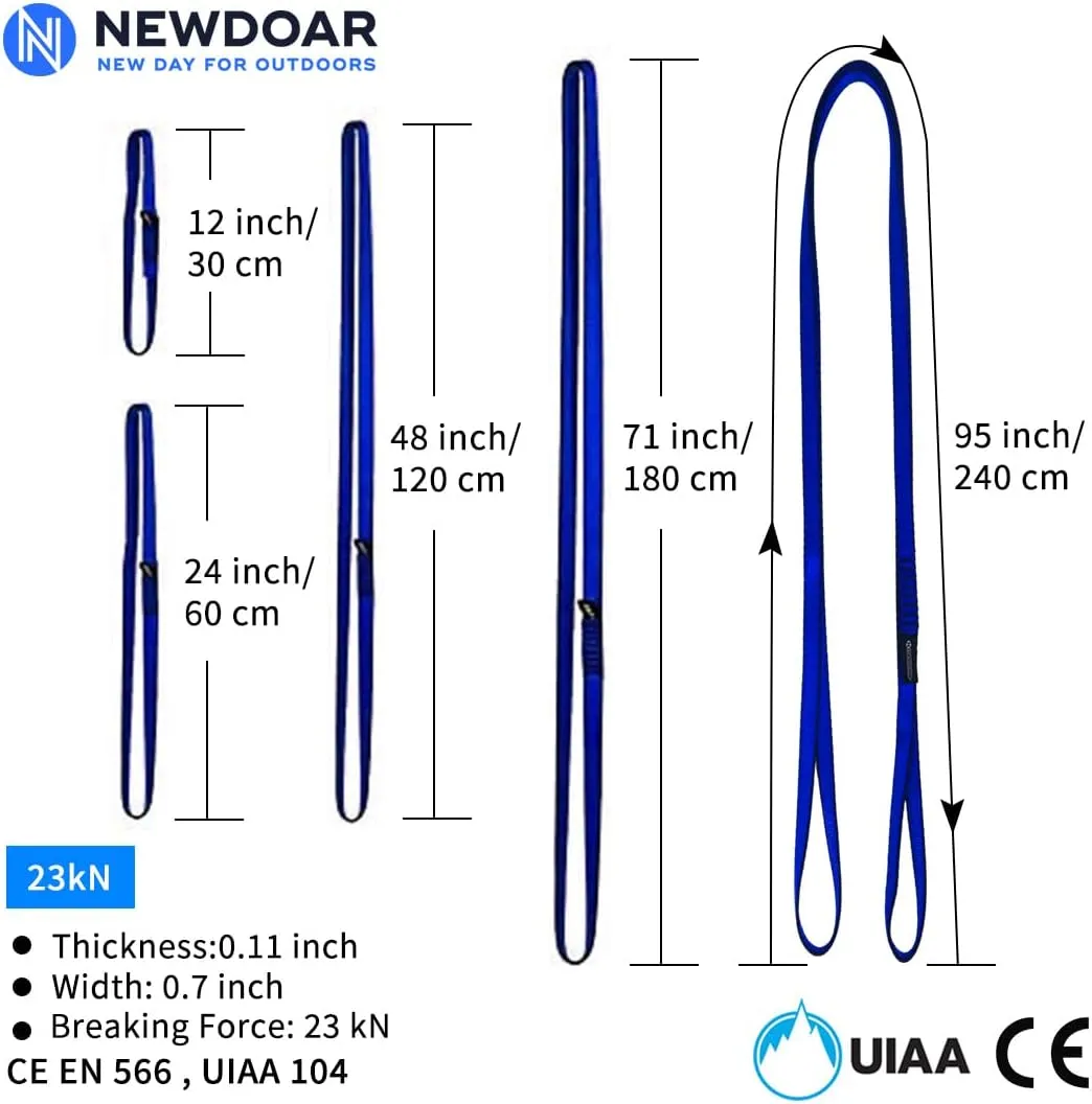 NewDoar 16mm Climbing Sling UIAA CE Certified,23KN EN566 Certified,Climbing Utility Cord Rock Climbing,Creating Anchors System,Rappelling Gear,Perfect for Tree Work