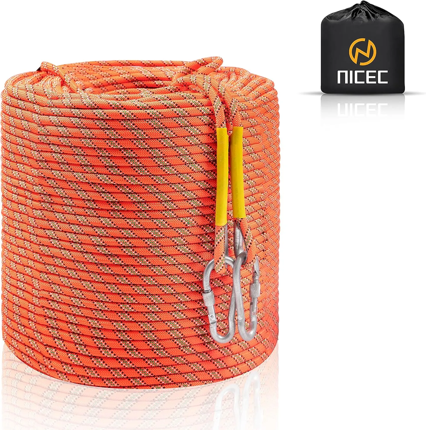 Nice C Climbing Rope, Rescue Rope, Construction Rope, Rock Climbing Rope, Static 10mm 32ft/64ft/96ft/160ft/230ft/500ft/985ft/1000ft with Carry Bag (Orange, 50M(160ft))