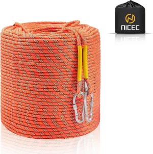 Nice C Climbing Rope, Rescue Rope, Construction Rope, Rock Climbing Rope, Static 10mm 32ft/64ft/96ft/160ft/230ft/500ft/985ft/1000ft with Carry Bag (Orange, 50M(160ft))