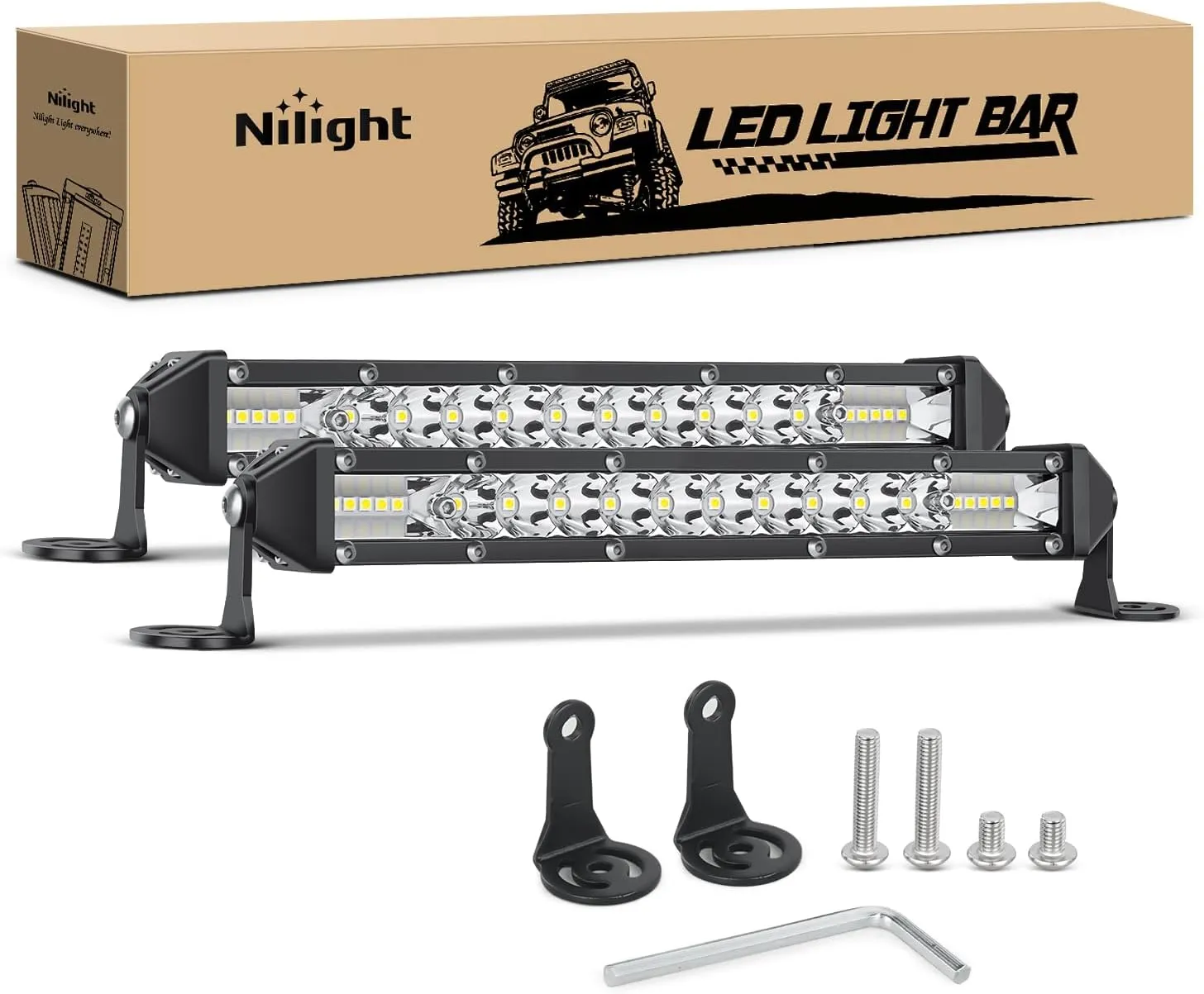 Nilight Slim LED Light Bar 2PCS 11 Inch 26LED Single Row Spot Flood Combo Fog Driving Work Lighting Roof Bumper Lamp Offroad for 4x4 Trucks SUV ATV UTV
